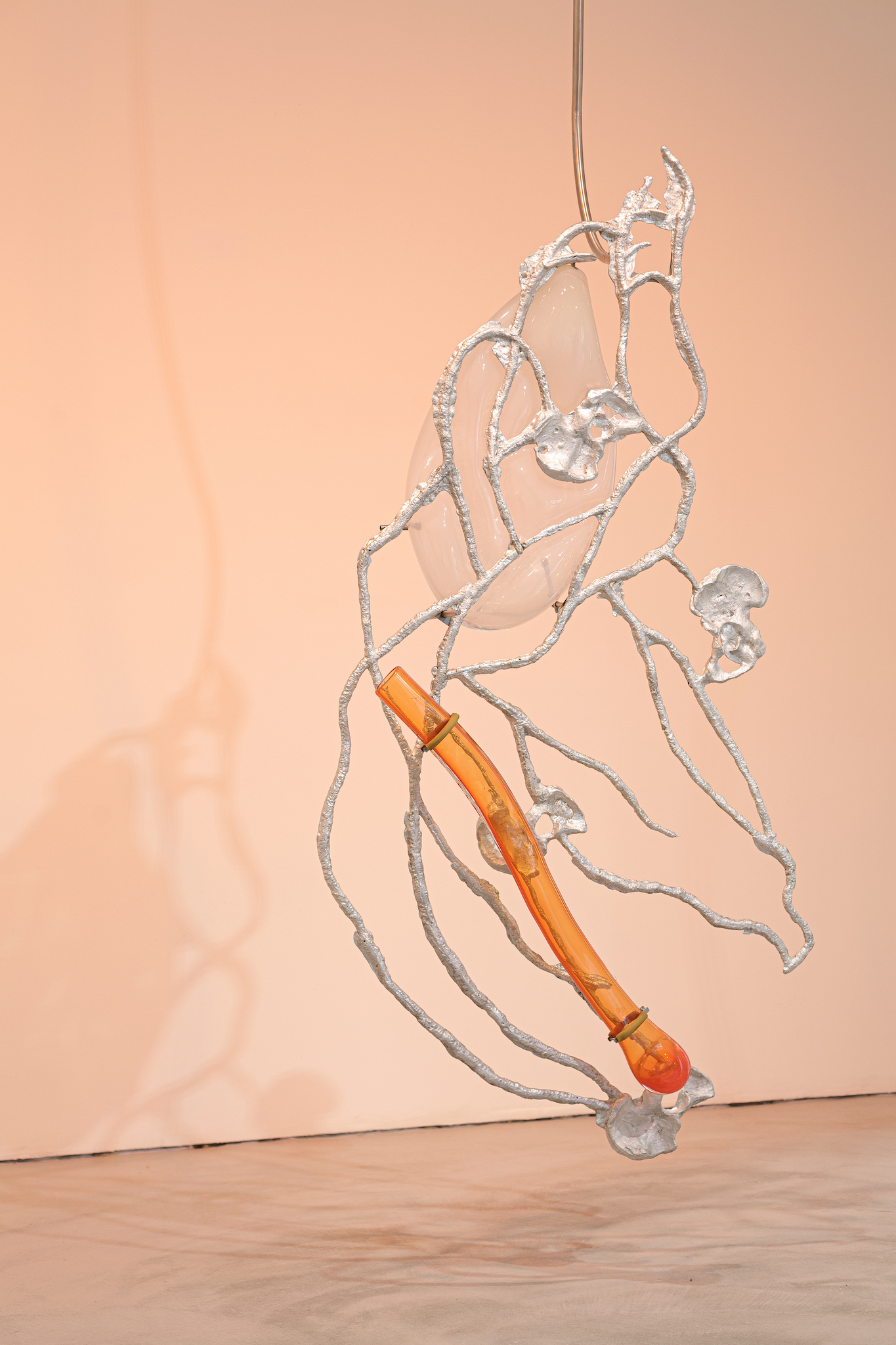 Pakui Hardware, Inflammation, 2024. Casted aluminium, glass, stainless steel, rubber, 183x95x26 cm