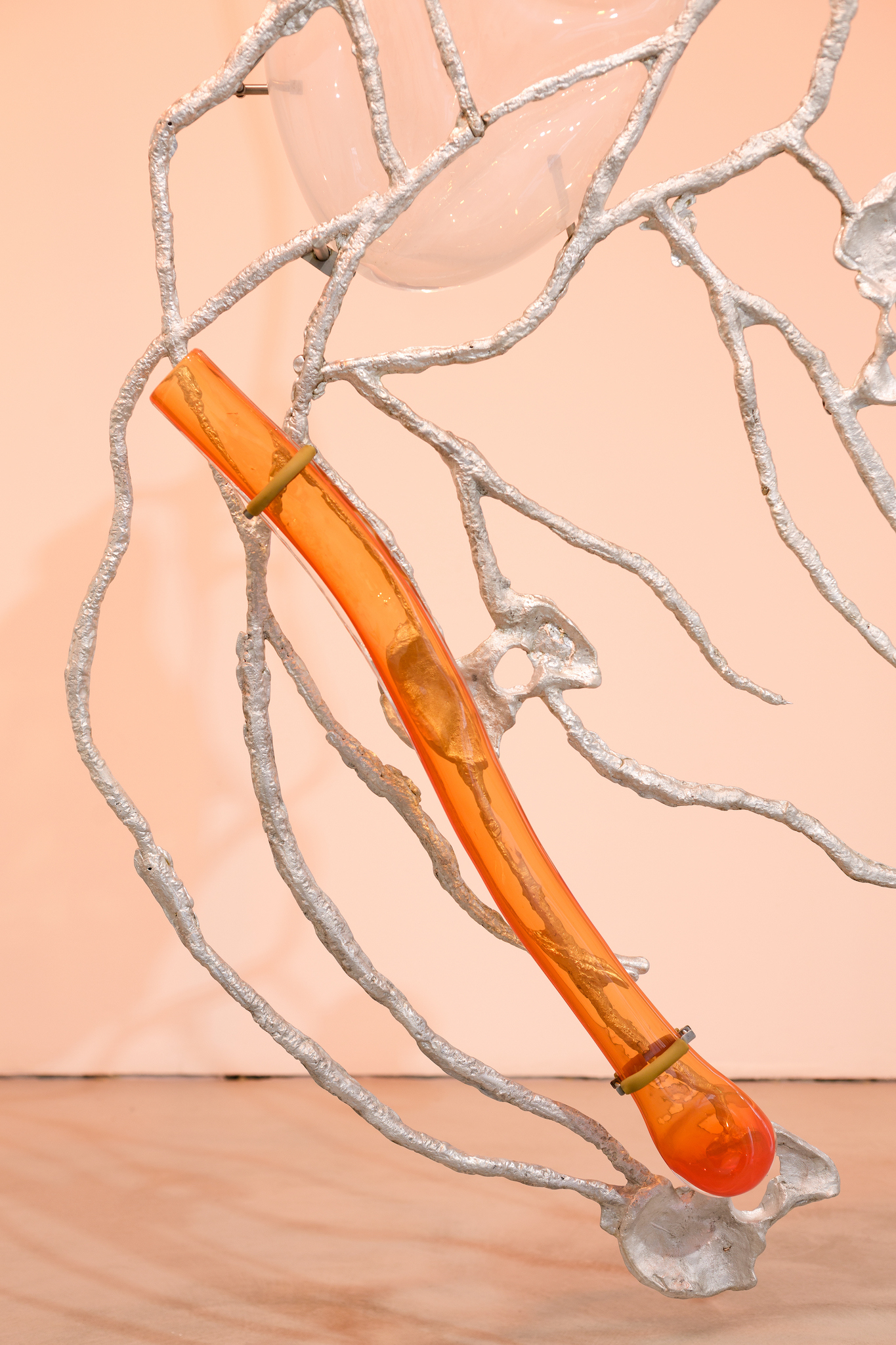 Pakui Hardware, Inflammation, 2024. Casted aluminium, glass, stainless steel, rubber, 183x95x26 cm