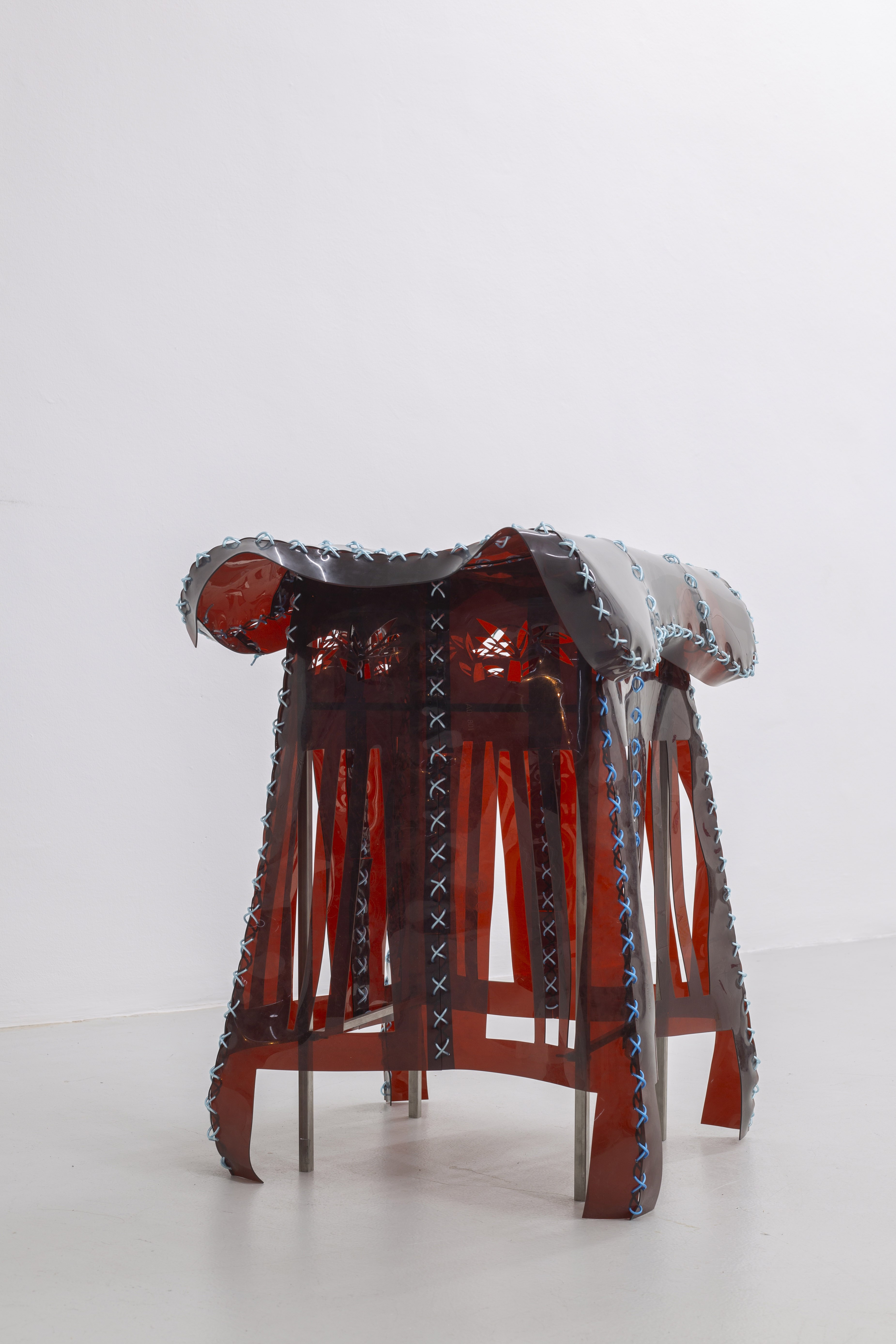 Samuel Fischer-Glaser, Neuer Tisch (New Table), 2024, PVC, clothesline, steel, 80 x 55 x 78 cm 