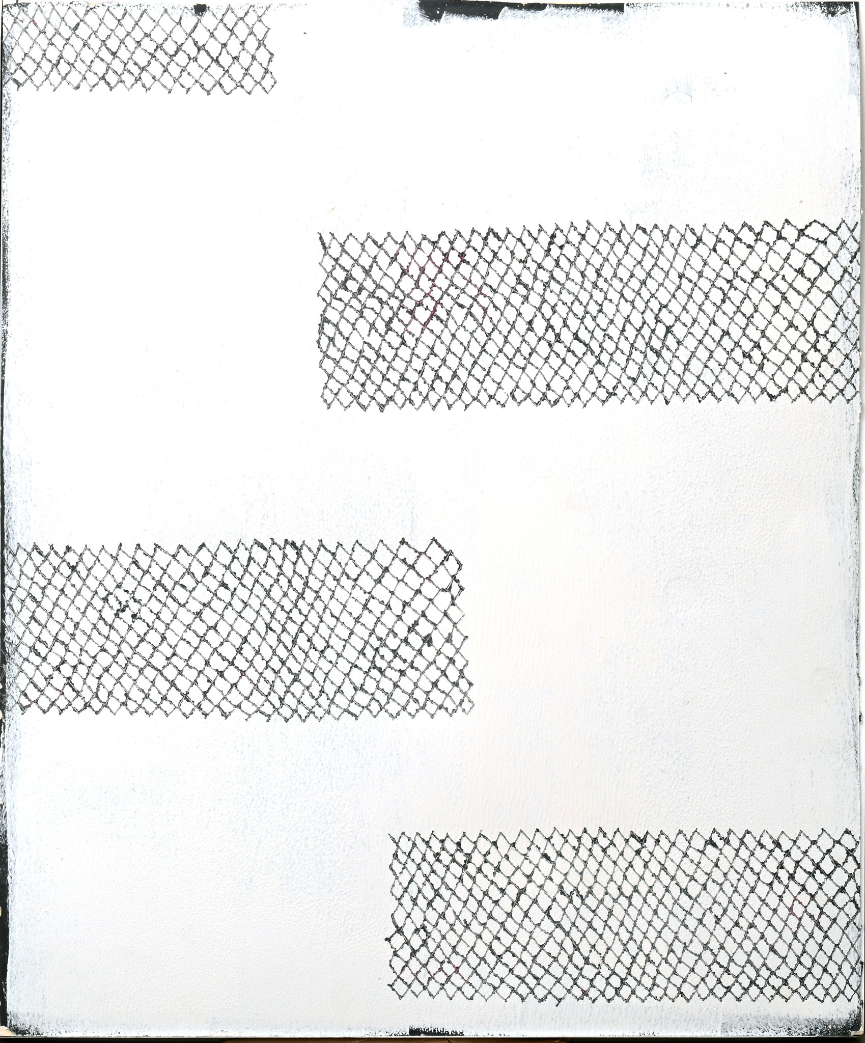 Maschendrahtzaun, 2023, latex on tetra pack, motif: 60x50 cm / frame: 61,5x51,5 cm