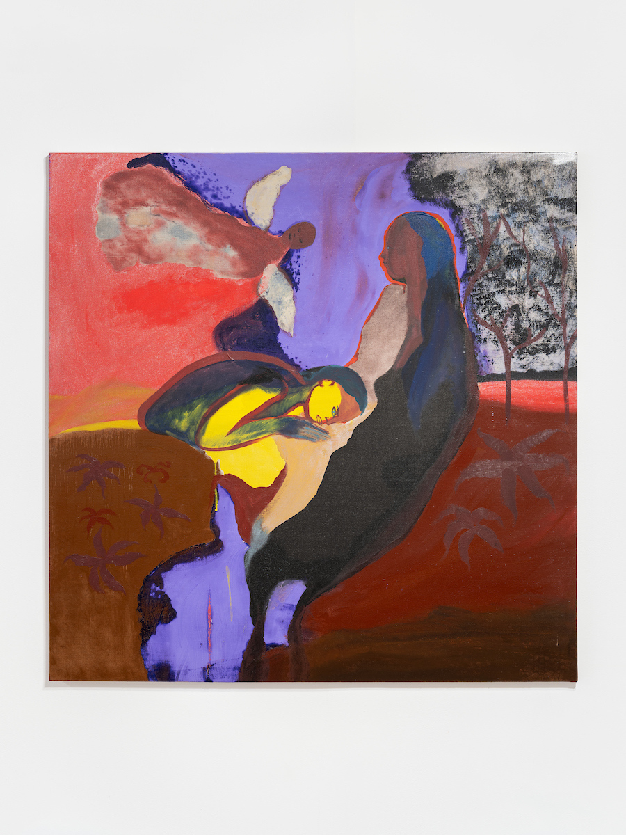 Inès Di Folco Jemni, Message, 2023, Oil on canvas, 100 × 100 cm. Courtesy of the artist and Crèvecœur, Paris. Photo: Martin Argyroglo