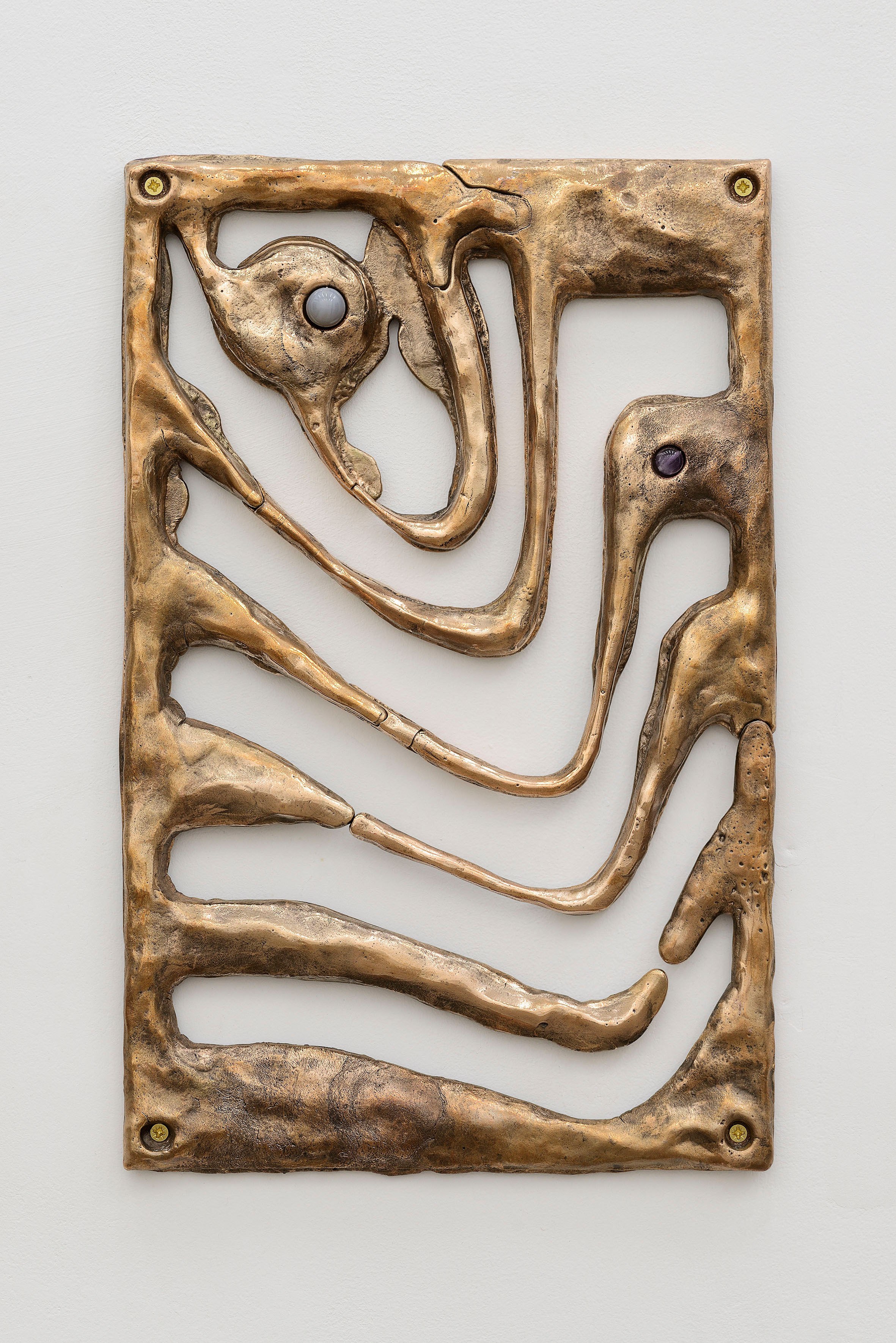 Escape plan (After midnight) #2, 2024 sand casted bronze, agate, amethyst 26 x 41 x 2 cm unique