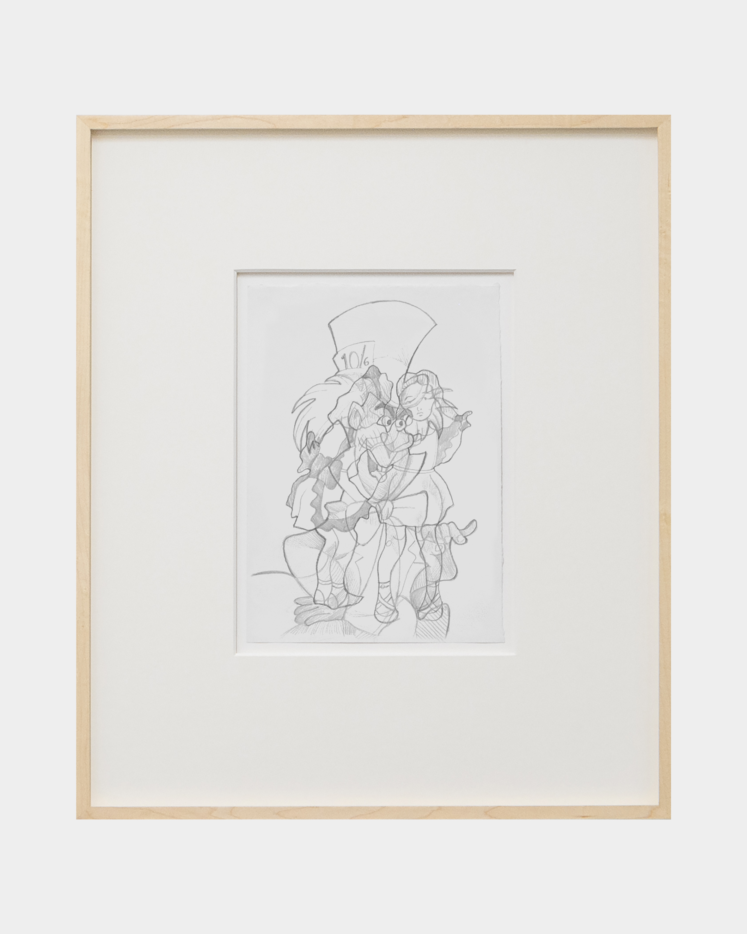 Daniel Moldoveanu, Untitled (Henry Darger, Wolfgang Reitherman, Ward Walrath Kimball), 2024, Pencil on paper in artist’s frame, 49,2 x 58, 2 x 3,2 cm