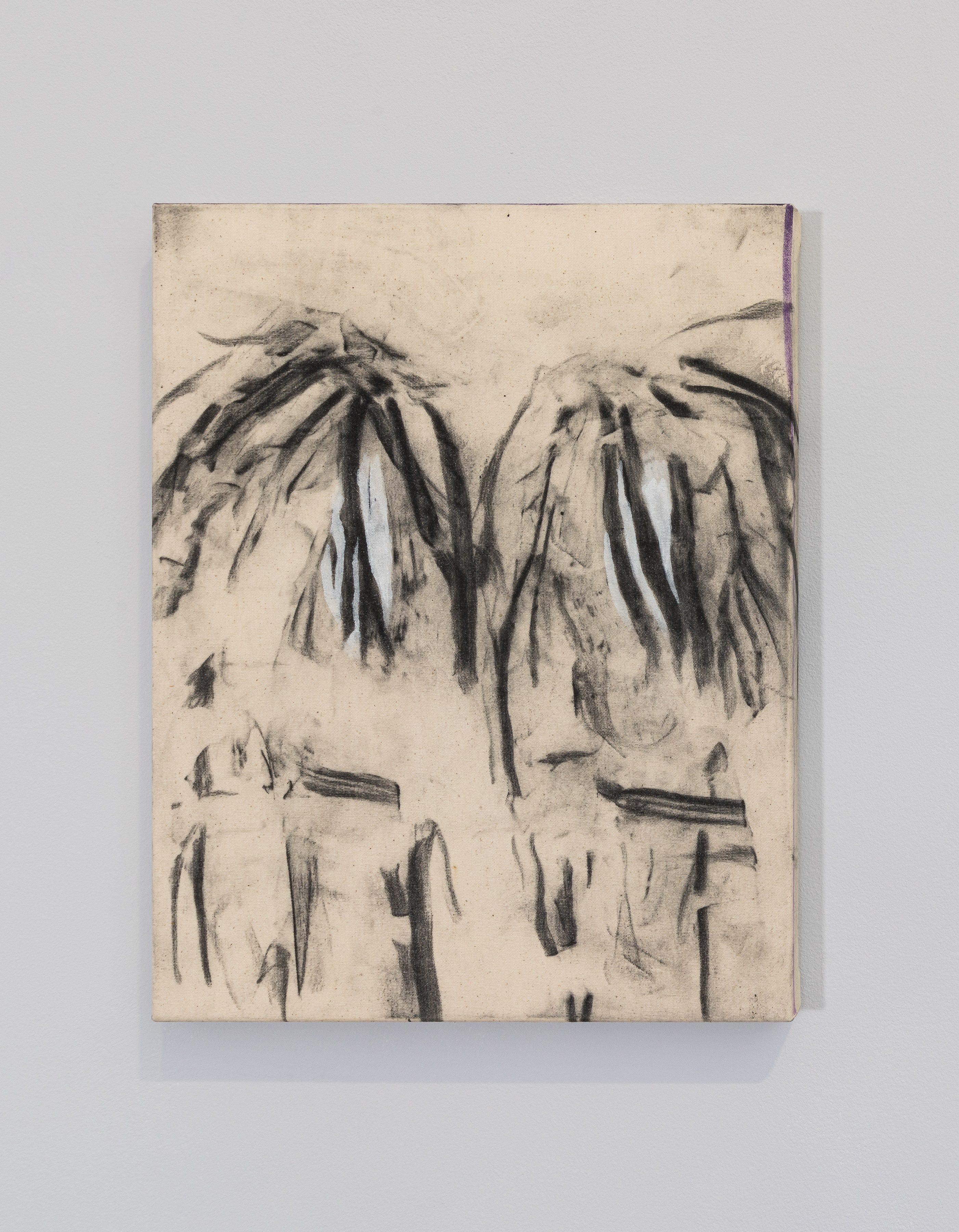 o.T. (double), 2023âšink and coal on canvas 45 x 35 cm