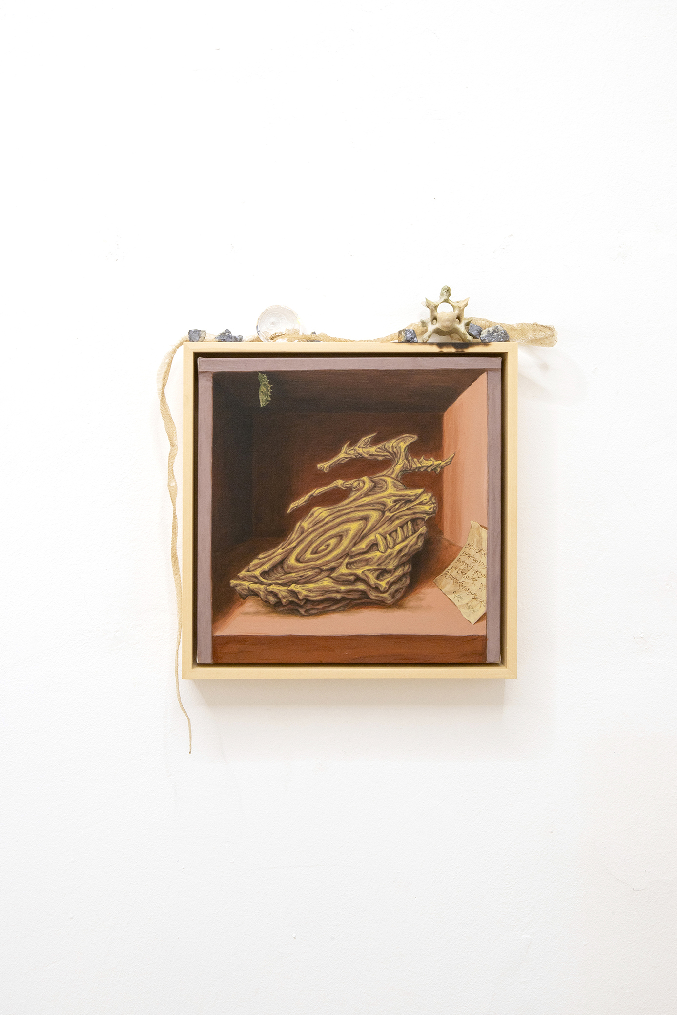 Giuseppe Salis, Vanitas con crisalide, acrylic on canvas, 30x30 cm, 2023