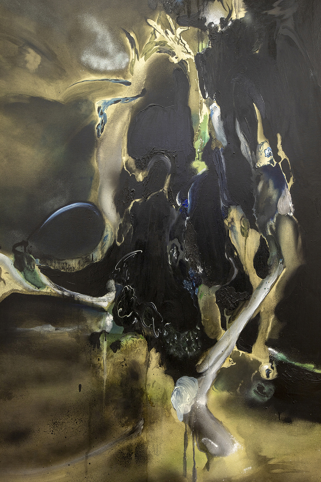 Detail of Lorenzo Conforti, Il varco dei capricci, oil and spray paint on canvas,190x140 cm, 2023