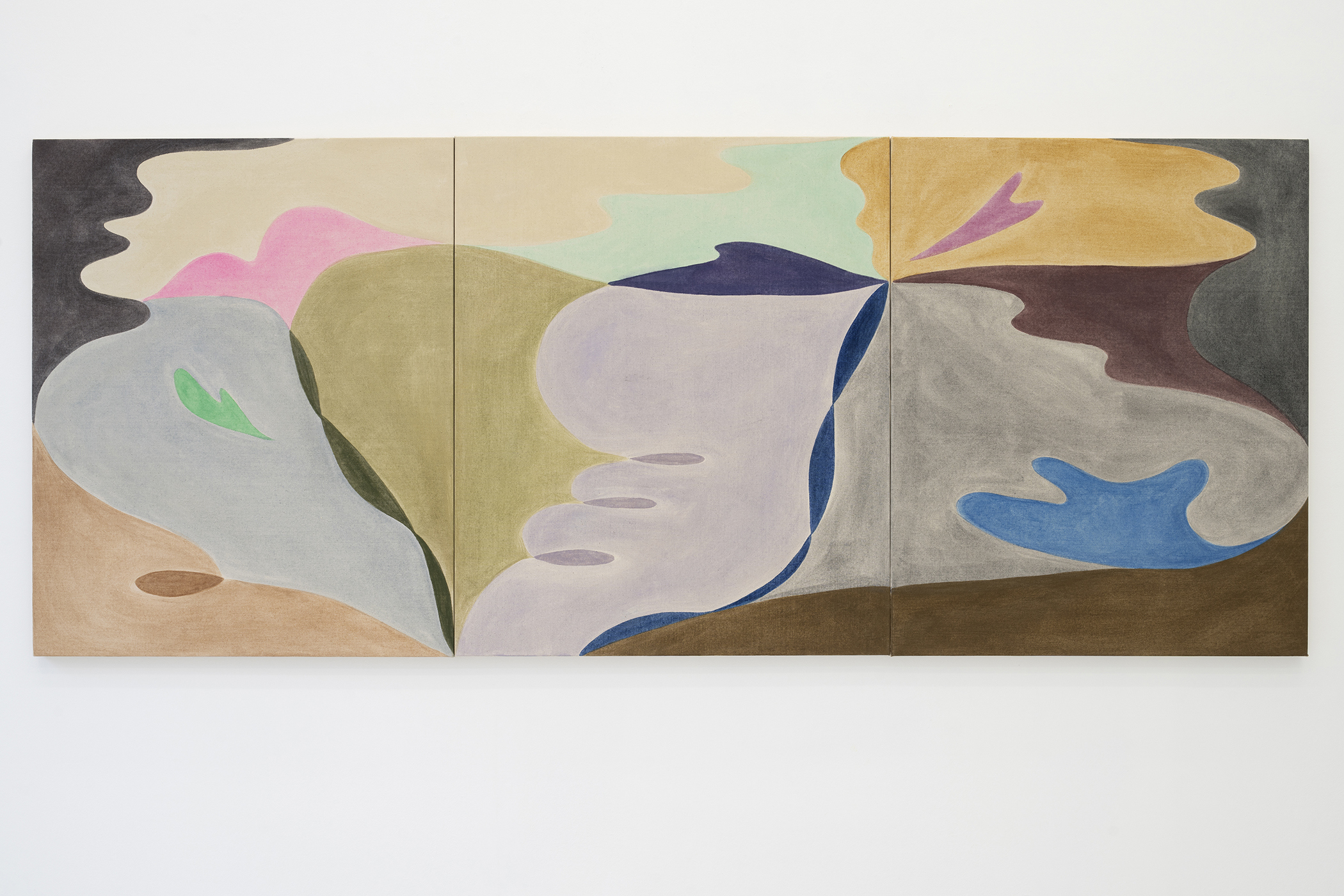 Vinna Begin, "Birdsong", 2024 (Pigment on canvas, triptych, 91,5 x 228 cm).