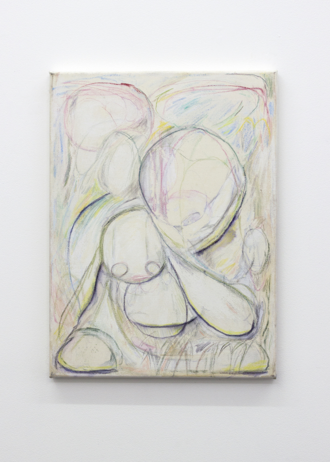 Miles Hendricks, Helium, 2022, Acrylic pastel, ink, coloured pencil, and graphite on cotton gauze and canvas, 405 x 305mm