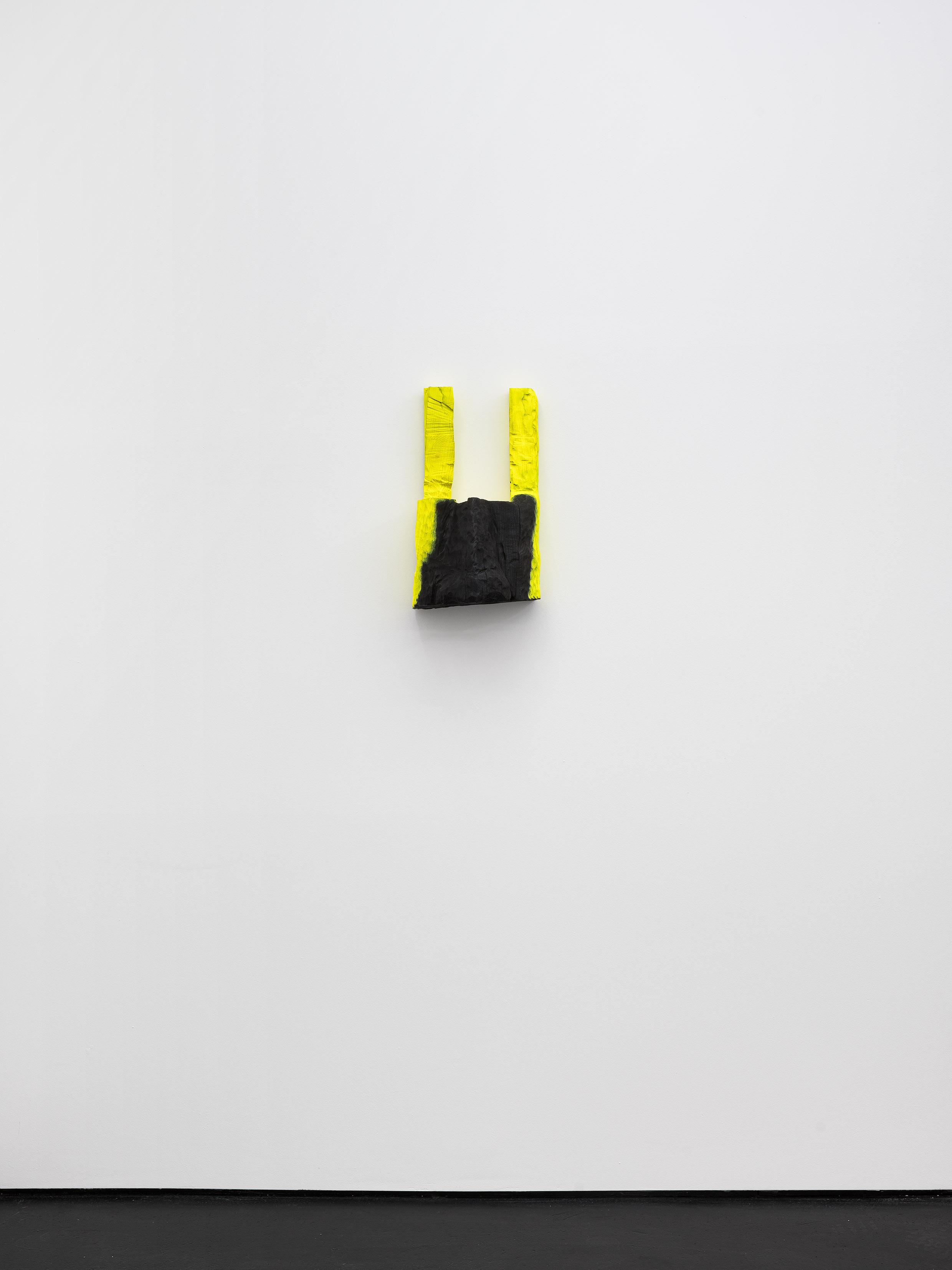 Ludwig Kittinger, Kaercher, marking paint, yakisugi on wood, 2022, 51 x 31 x 23 cm