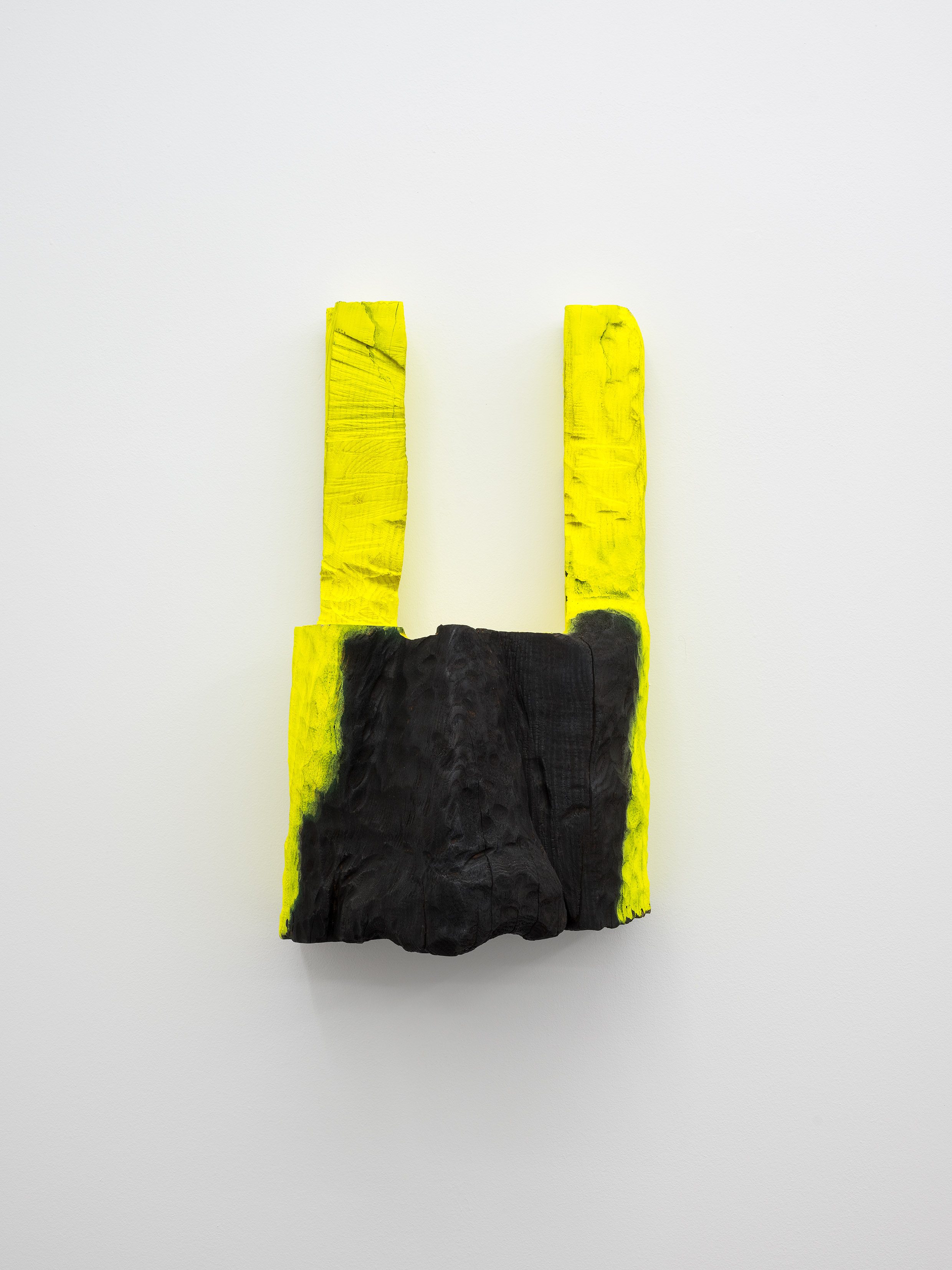 Ludwig Kittinger, Kaercher, marking paint, yakisugi on wood, 2022, 51 x 31 x 23 cm