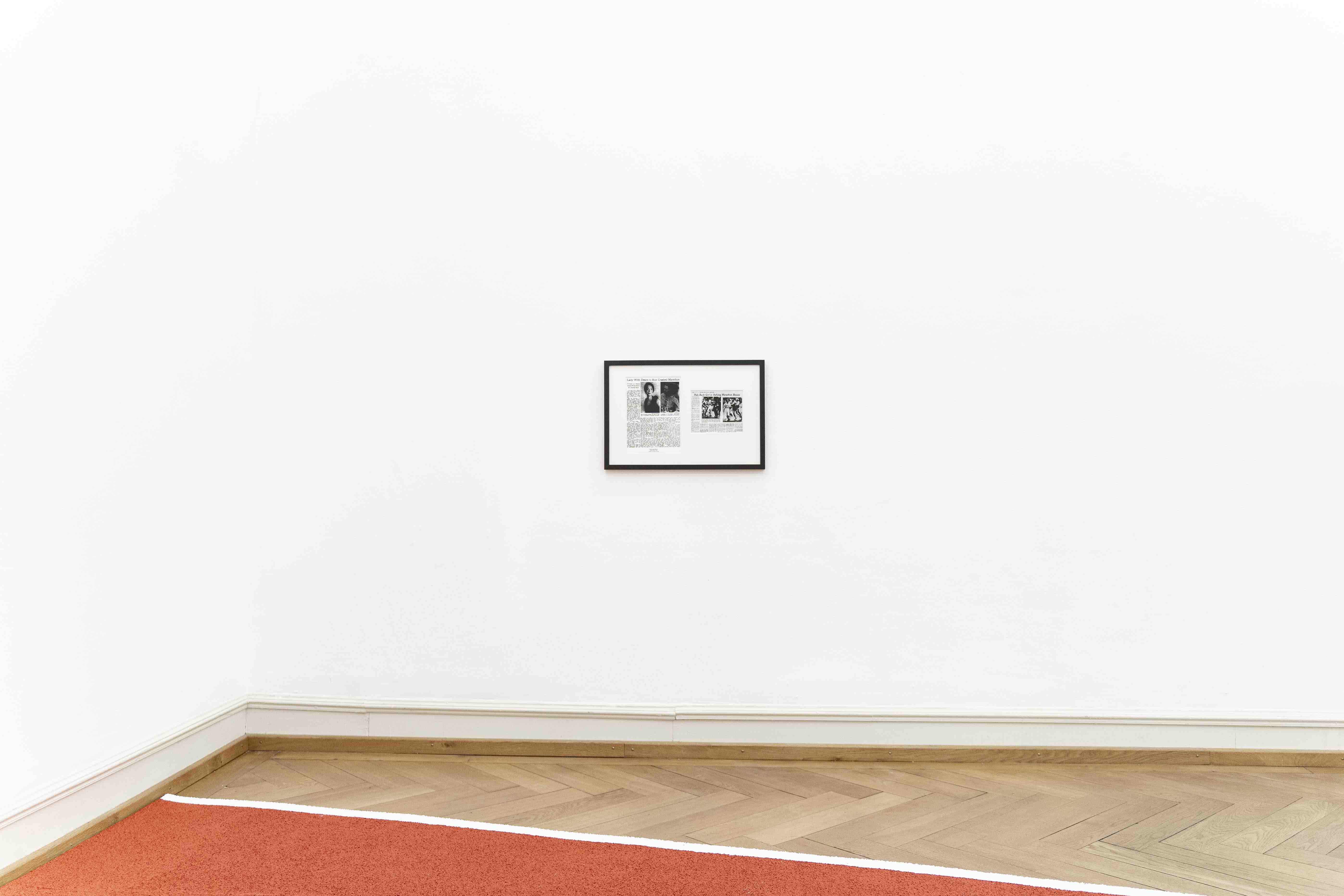 Exhibition view, facsimile, Kathrine Switzer pioneer, first woman to run a marathon with a race number, 1967