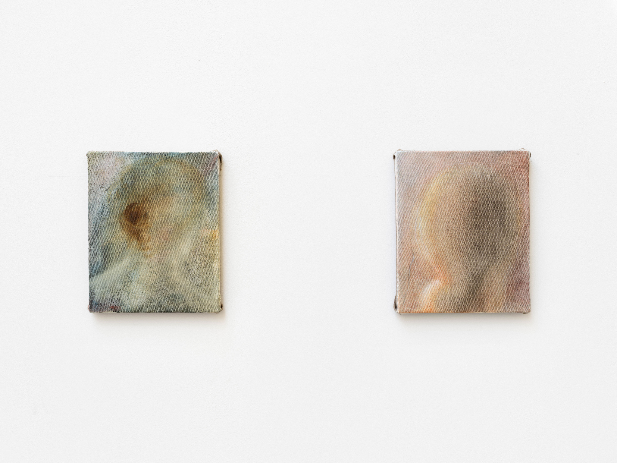Nino Kapanadze, These fragments I have shored against my ruins (I) & (II), 2023, Oil on linen, 27 × 22 cm. Courtesy of the artist and Crèvecœur, Paris. Photo: Martin Argyroglo.