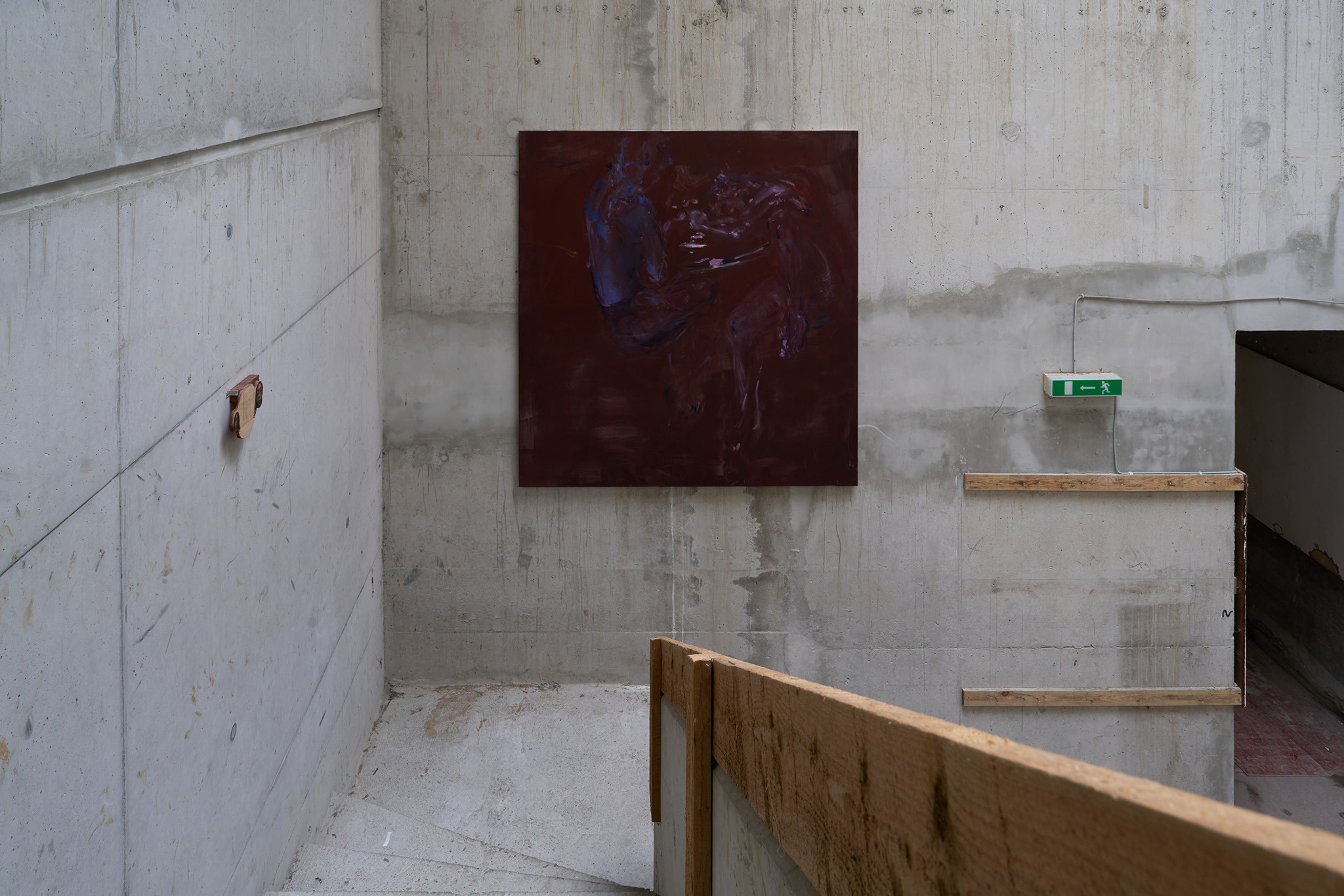 Johanna Ehmke, talkin love / In der Bar, 180 x 170 cm, 2023; Left Wall: Swan Lee, Interior monologue of the sims, 2021