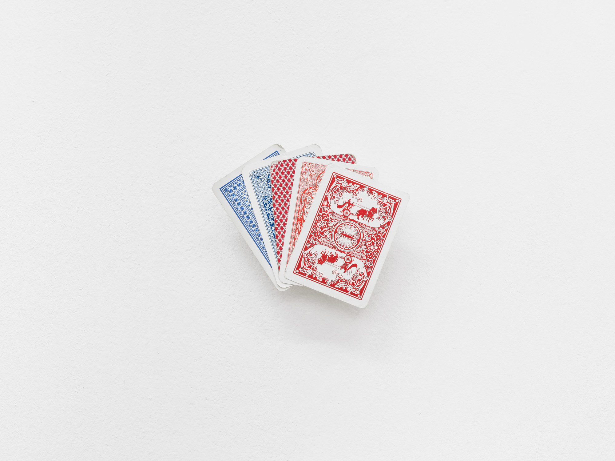 Matthias Meyer, Untitled (Royal Flush), 2010-2022, 5 found cards, 11 x 13 x 3 cm