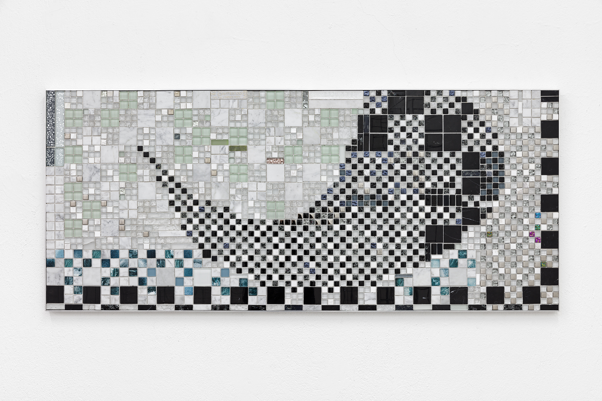 Line Lyhne ‘Sweet tooth‘ (2024) relief; mixed tiles, aluminum frame.