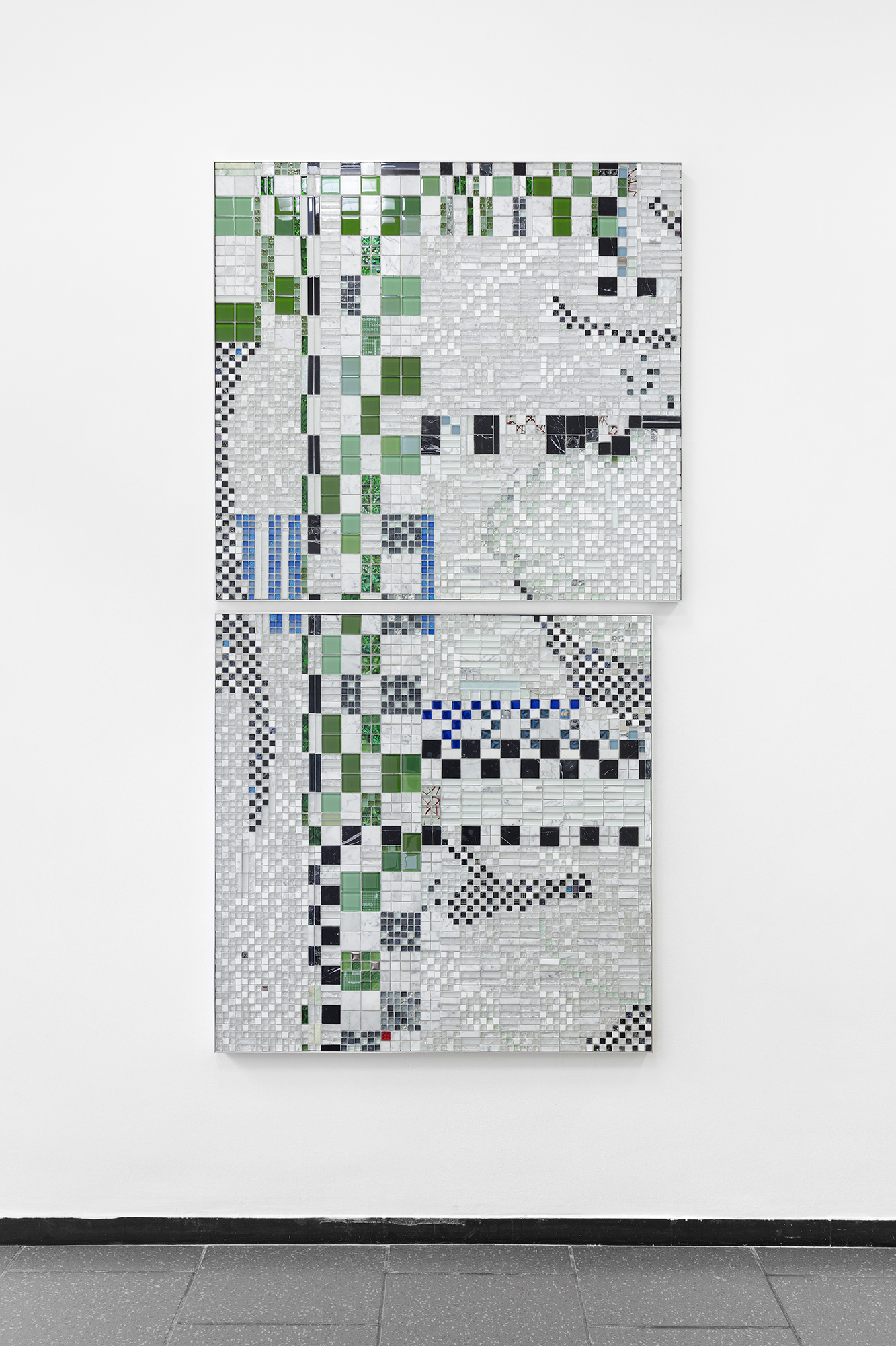 Line Lyhne ‘How do they feel that they were puzzled‘ (2024) relief; mixed tiles, aluminum frame.