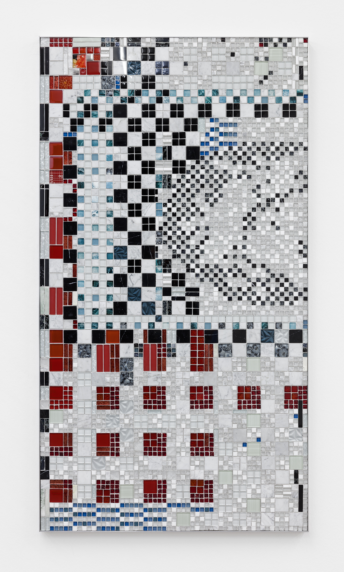 Line Lyhne ‘Supposing she was ready‘ (2024) Relief; mixed tiles, aluminum frame. 