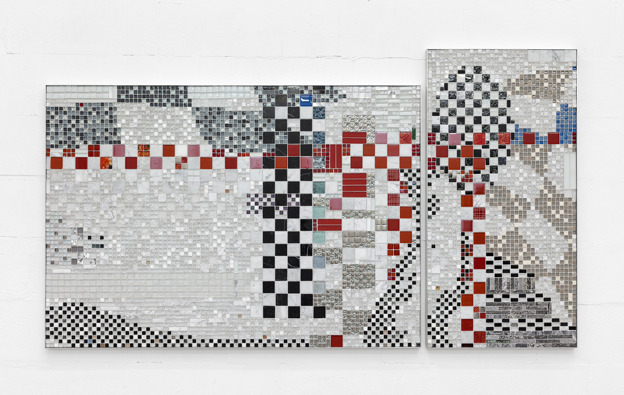Line Lyhne ‘Went away to stay‘ (2024) relief; mixed tiles, aluminum frame. 
