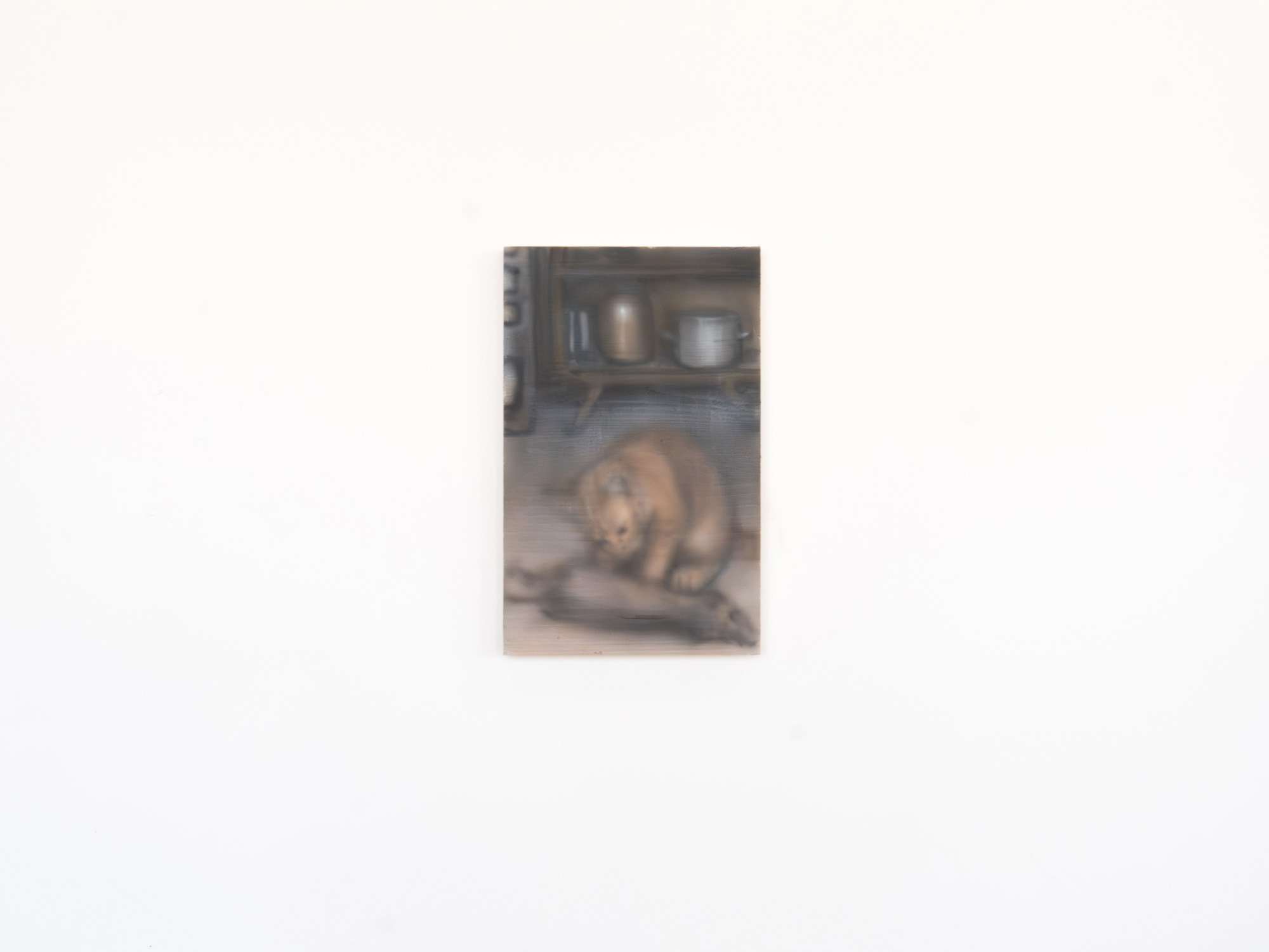 Taisiia Cherkasova Orange kitten and the rat Acrylic inks on wood 18 x 30 x 3 cm 2024