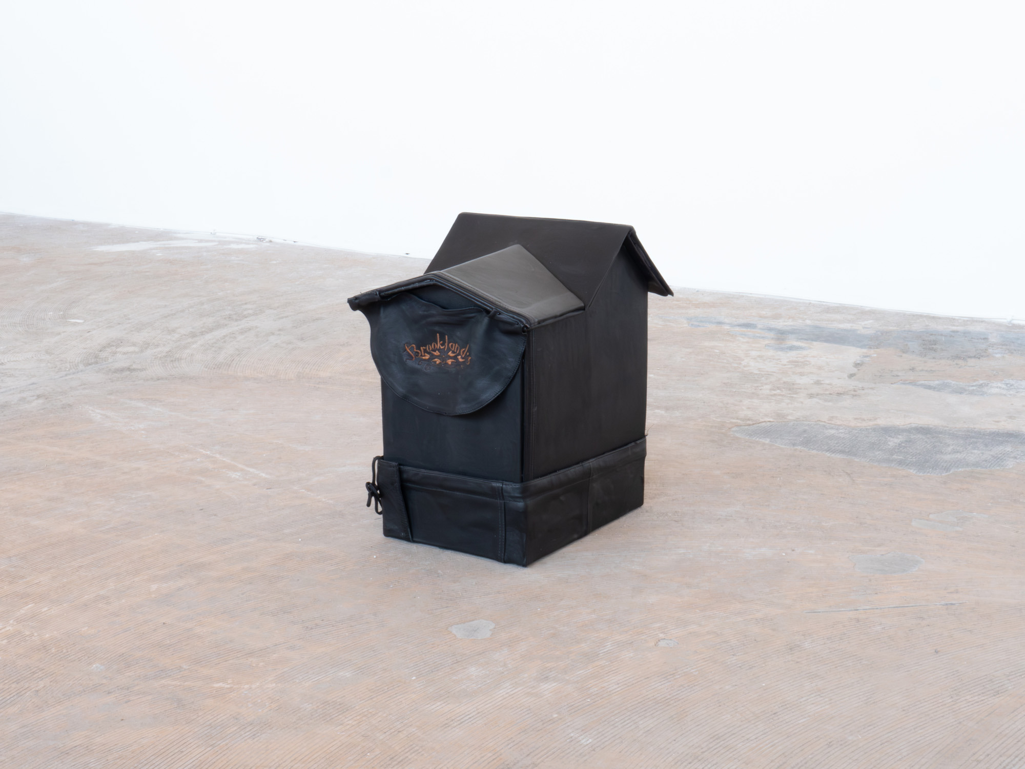 Pierre-Alain Poirier Nuit noire (série des Boites noires) birdcage, metal, rambling leather jackets, carboard 39 x 23 x 30 cm 2023