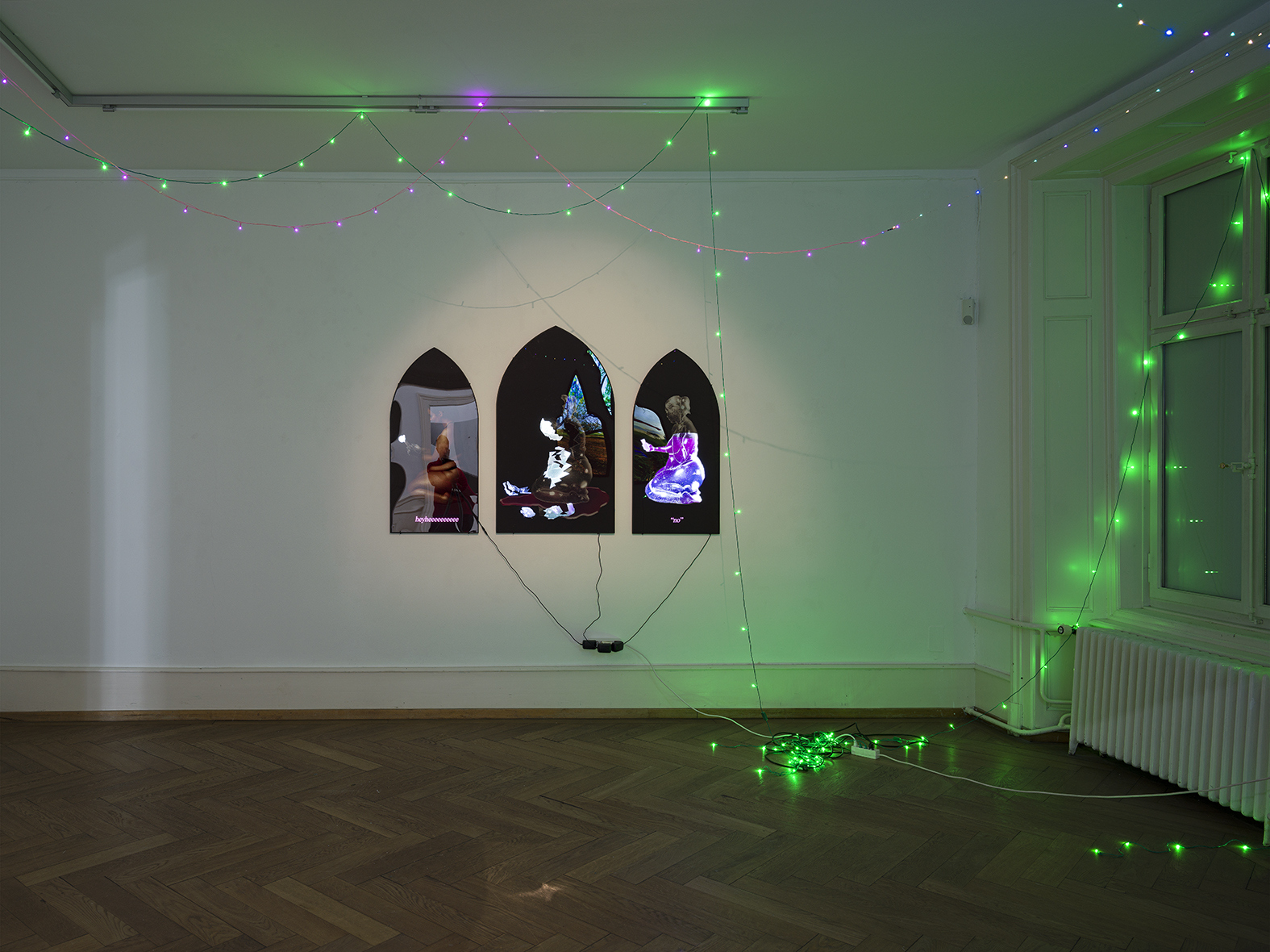 Giulia Essyad, Chapel, 2023, Exhibition View “Of Bodies in Digital Life”, Kunsthaus Langenthal, 2024. Photo: Cedric Mussano, Courtesy of the artist.