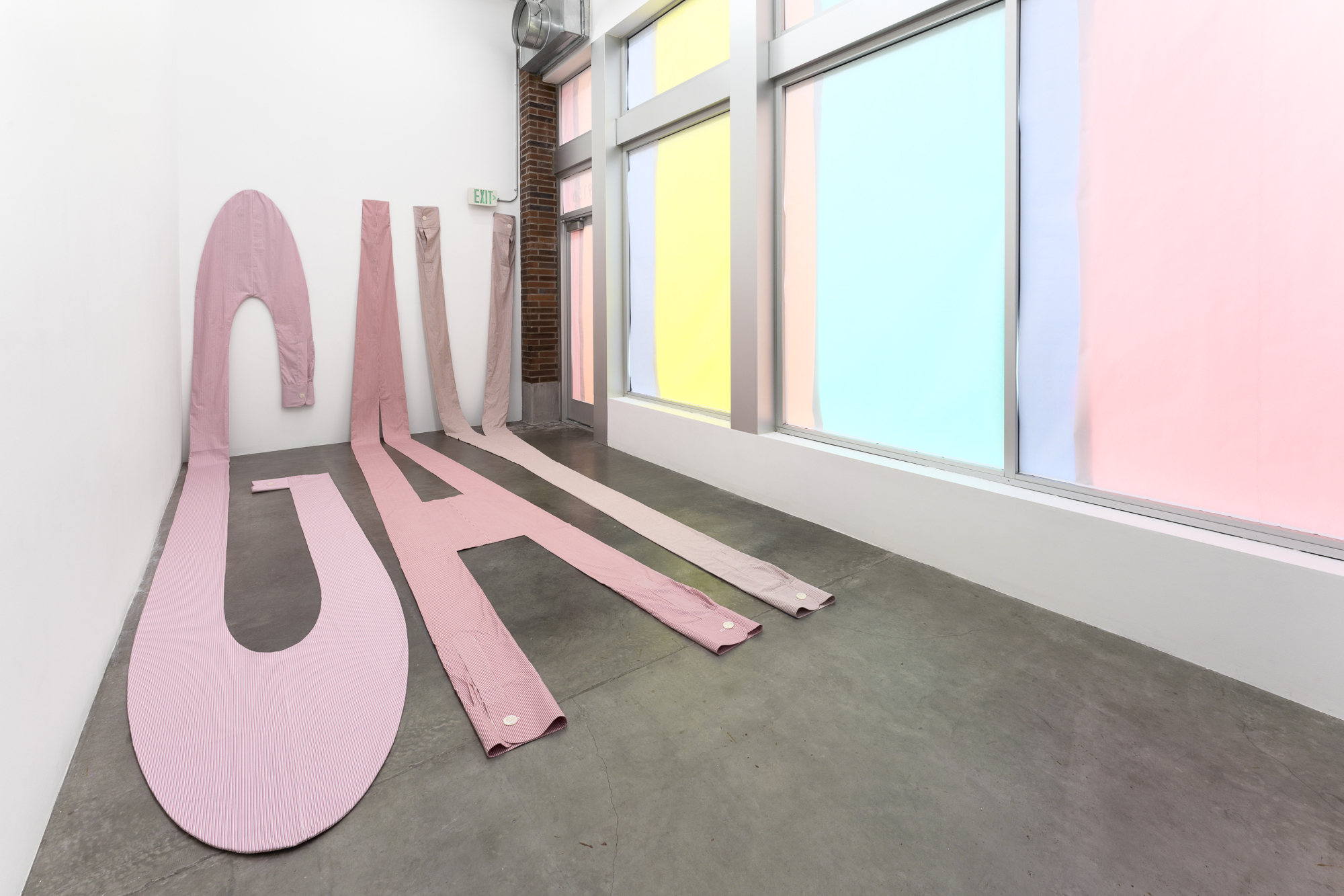 Bruno Zhu, I believe you, Veronica, G A Y, 2024, textiles, velcro, hardware, dimensions variable. Photo: Jueqian Fang