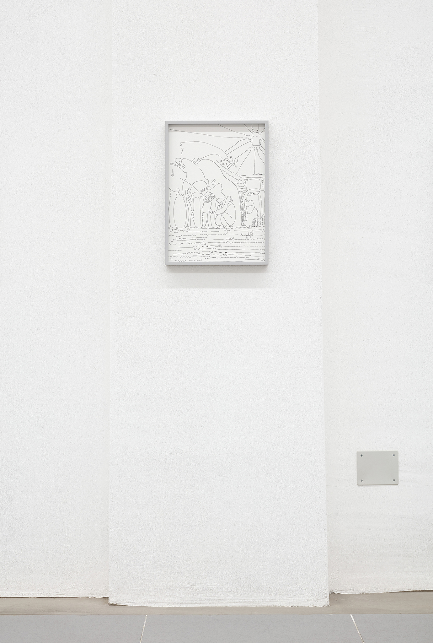 Anna Schachinger, "Häuserlbauer", 2024 (Micron pen on acid free paper, frame, 43,7 x 31 cm).