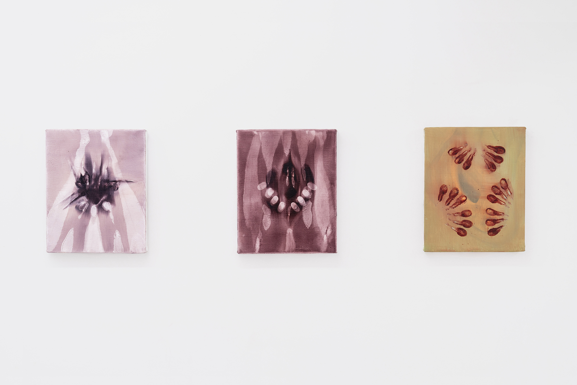 Haloed #2 2024 oil on linen 25 x 20 cm;Haloed #3 2024 oil on linen 25 x 20 cm;Bad seeds #1 2024 oil on linen 25 x 20 cm