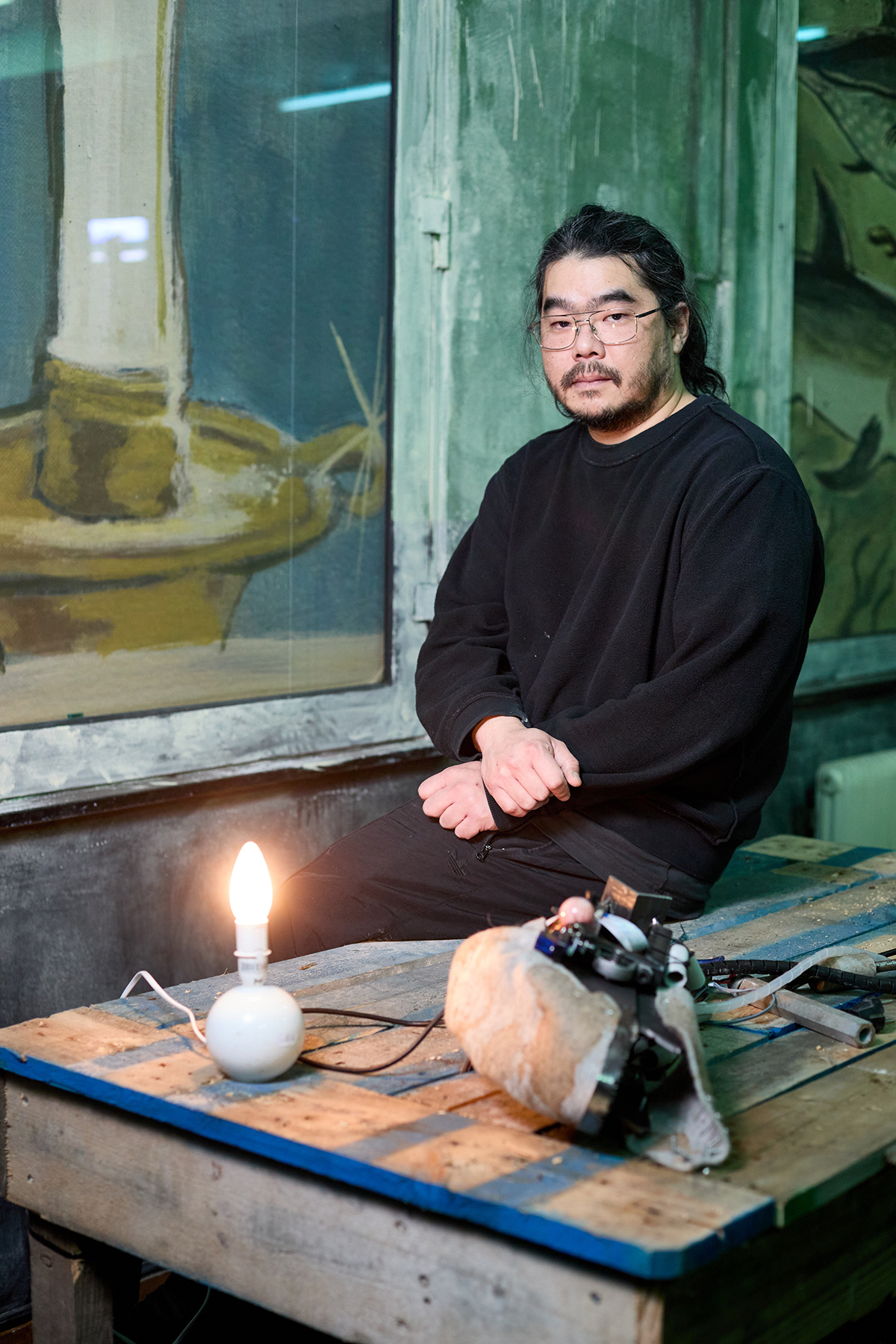 Artist Arturo Kameya in his exhibition Opaque Spirits Photo: Rob van Hoorn