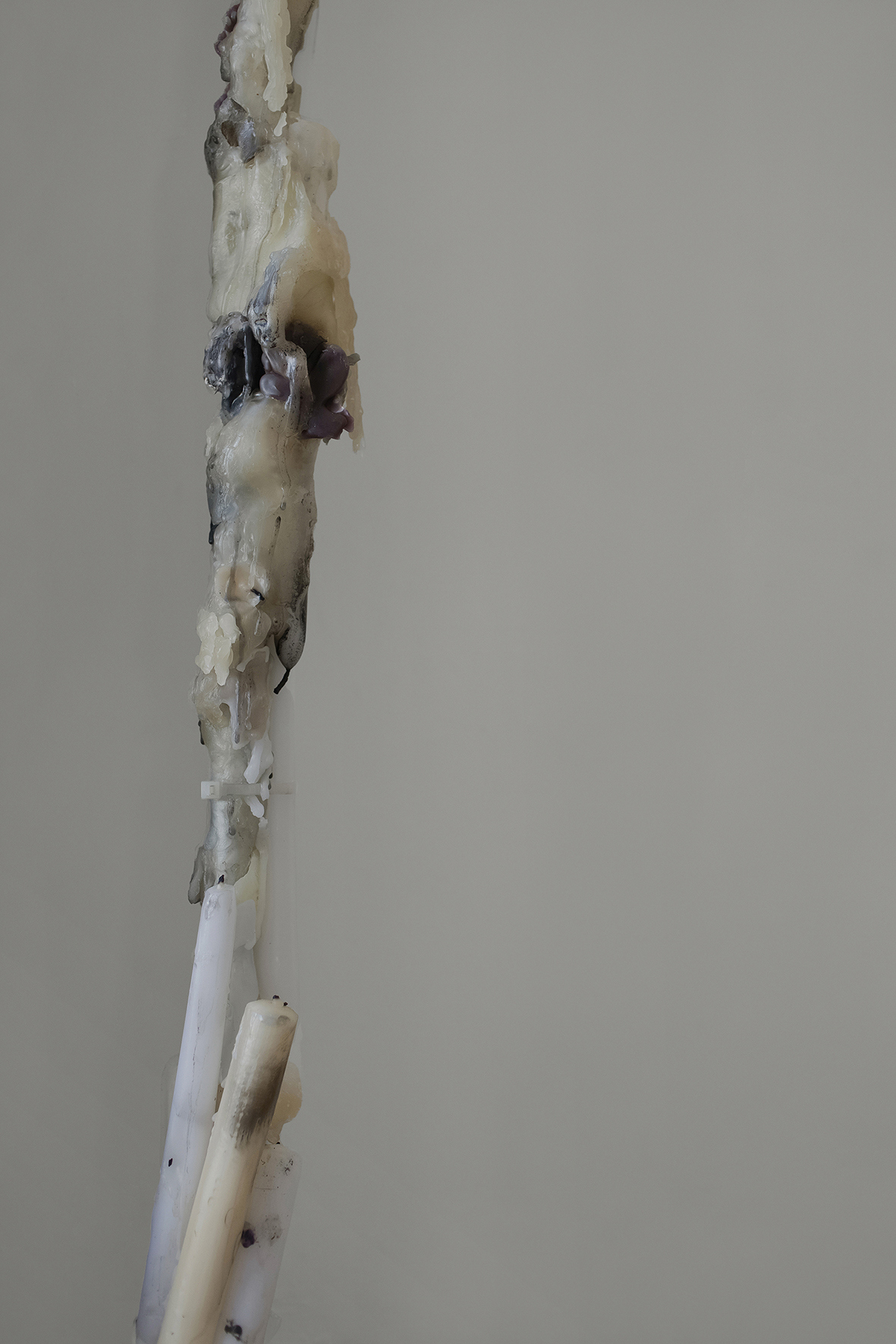 Intention Ghosts (retitled), 2021/24, series, candle remnants, wax, armatures, various materials, dimensions variable (detail)