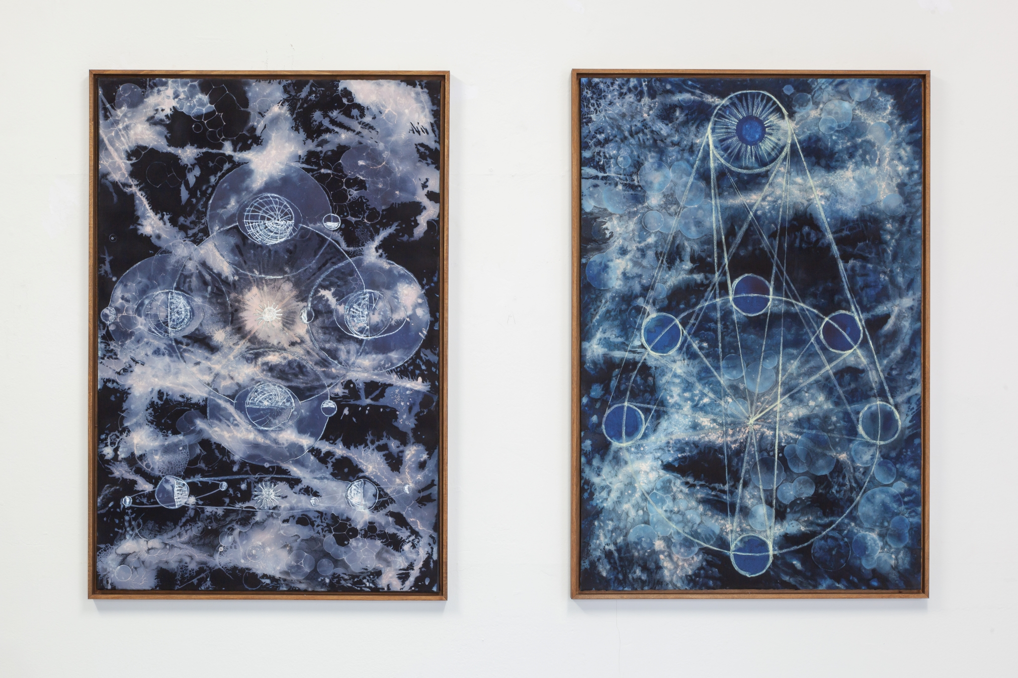 Michi Lukas, from the "Astronomy series" (o.T.), 2024, dyed and bleached paper on canvas, 2x/120x80 cm