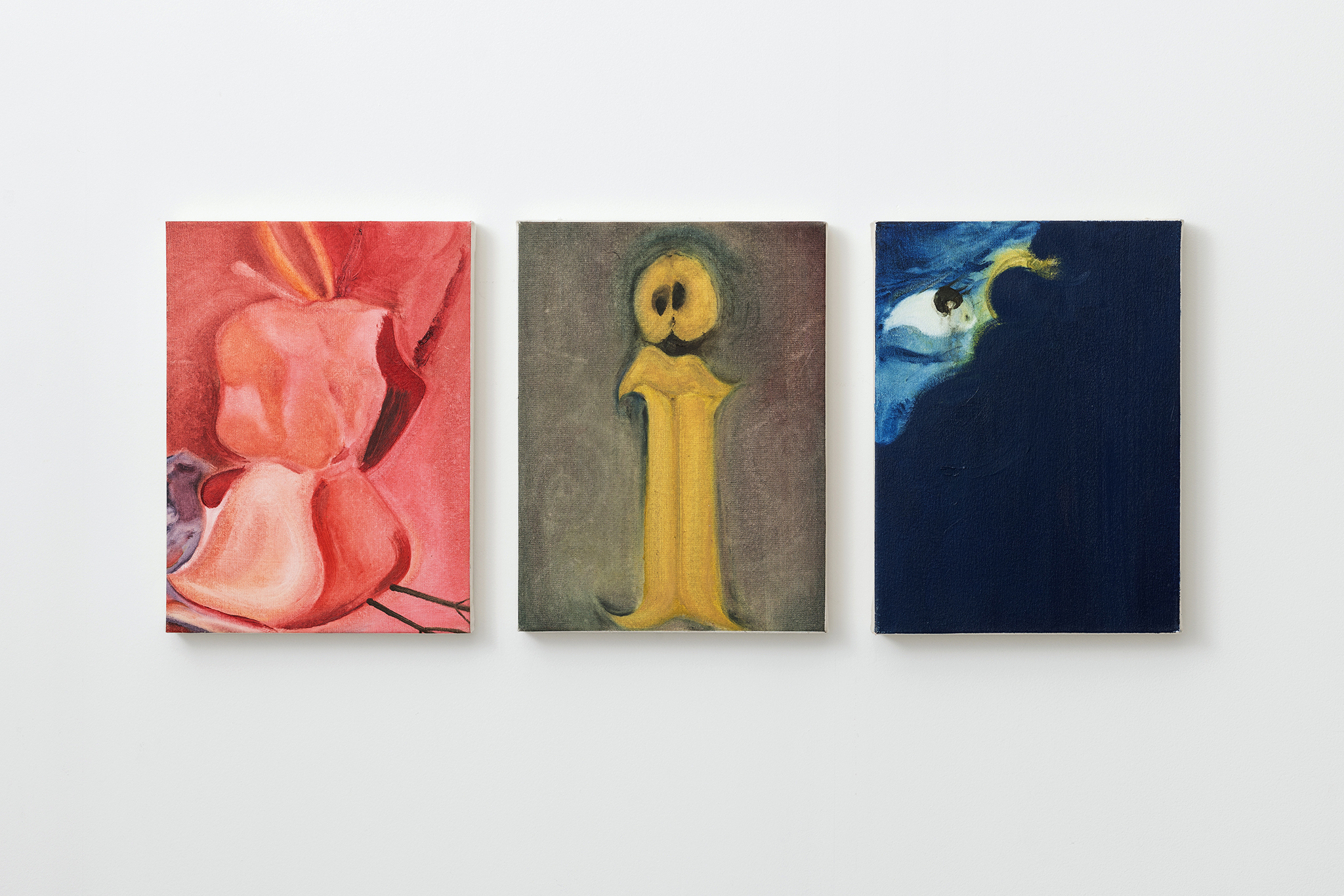 Little Red; Mr Know-it-all; Untitled, 2023, oil paint on canvas, 40x30 cm each