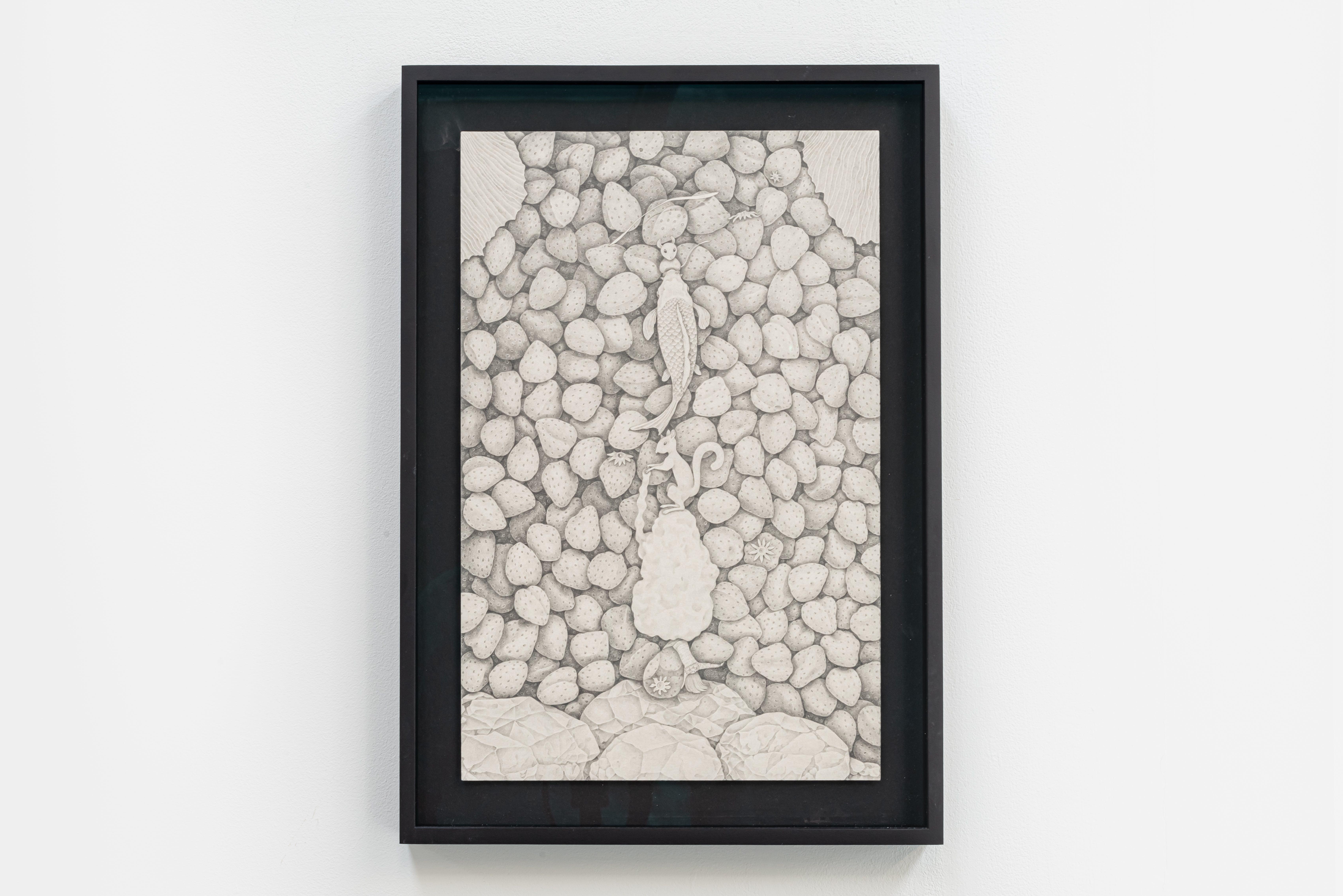 Pei-Hsuan Wang, ‘Iris and Strawberries’ (graphite on paper; 37 x 27 cm), 2022.