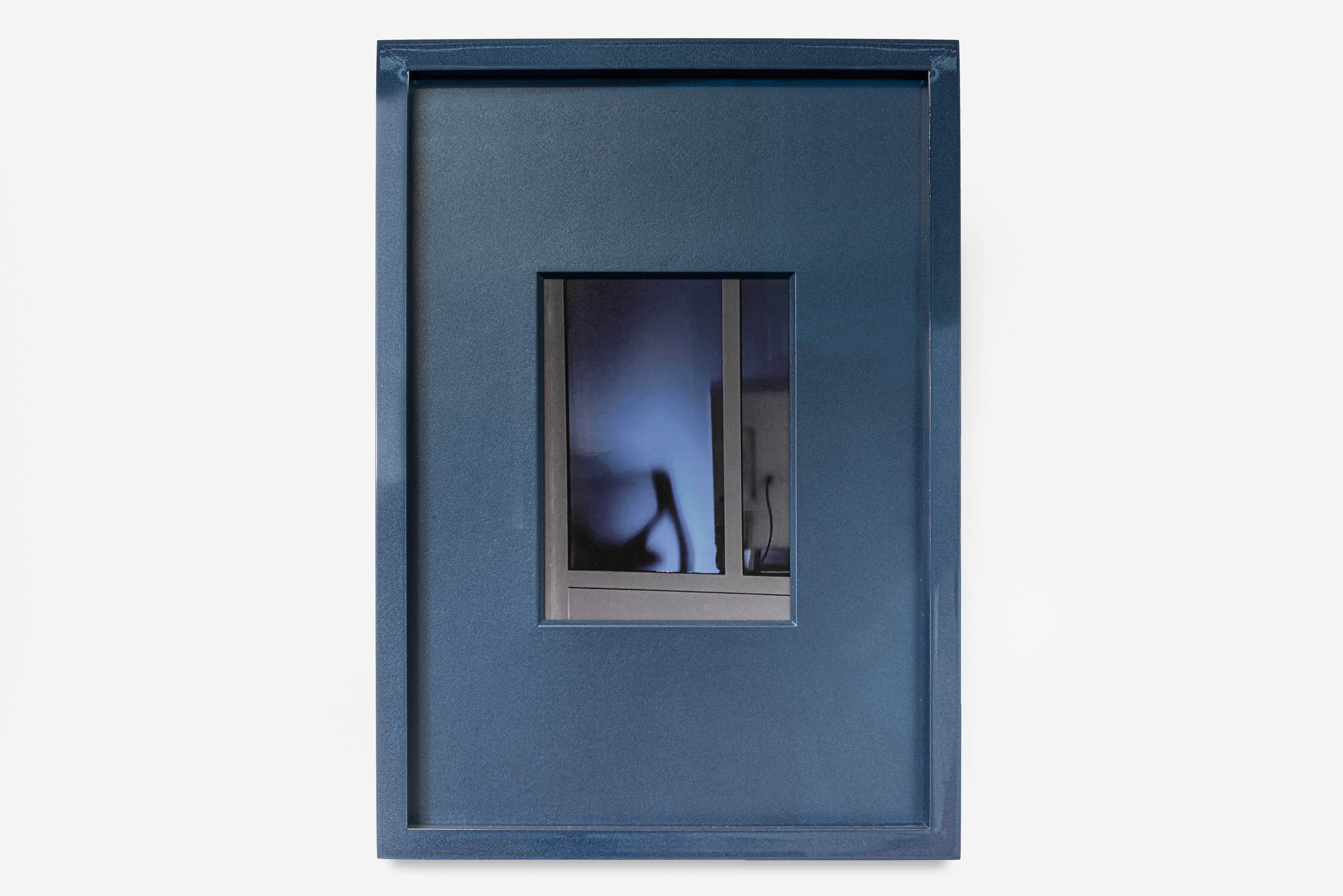 Hubert Marot, âRDC (Blue Silk)â (c-print, MDF, automotive paint and varnish, anti-reflective glass; 42 x 30 x 3 cm), 2023.