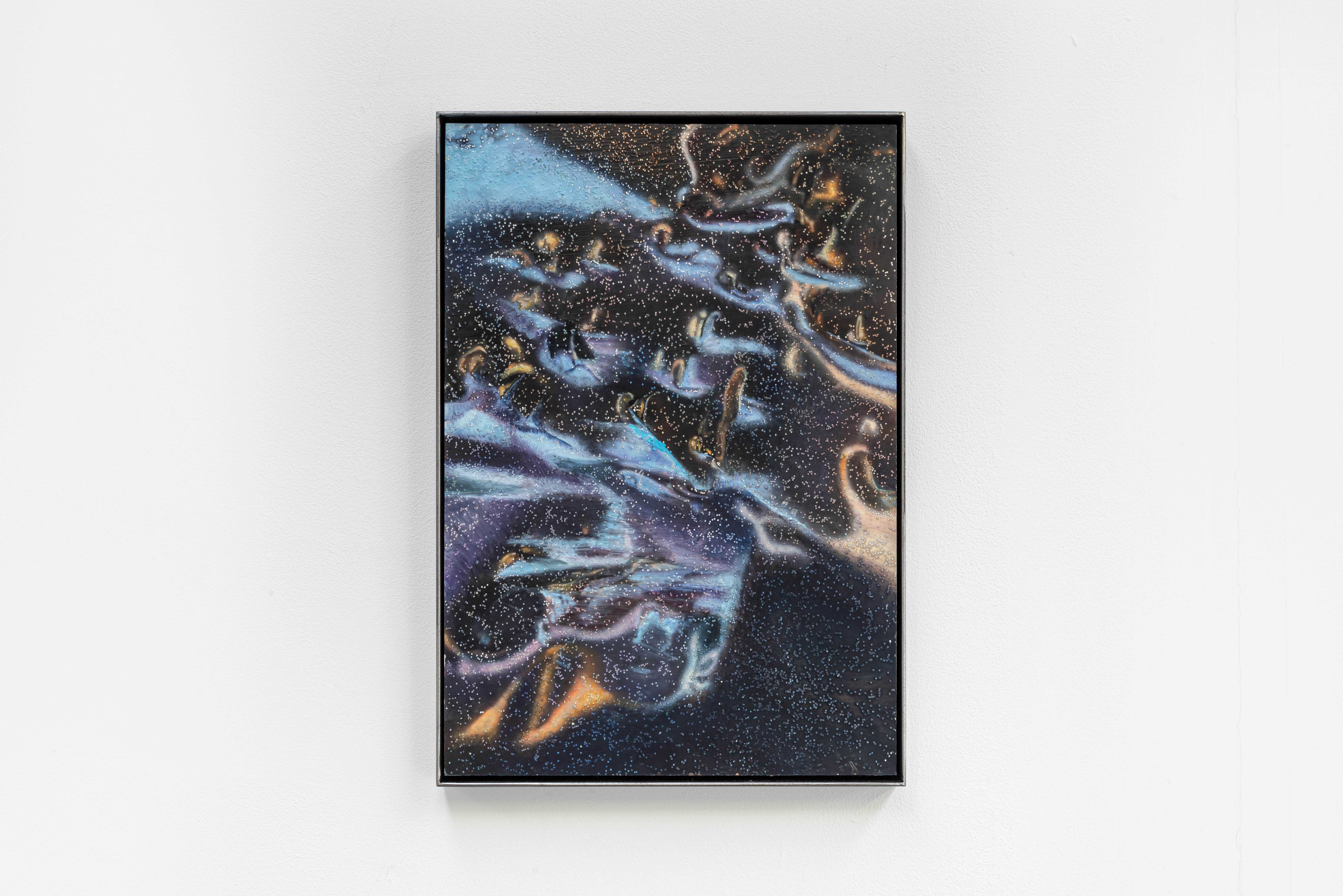 Johannes Bosisio, âMicro Series L2401â (oil and glitter on panel; 40.2 x 30.1 x 3 cm), 2024.