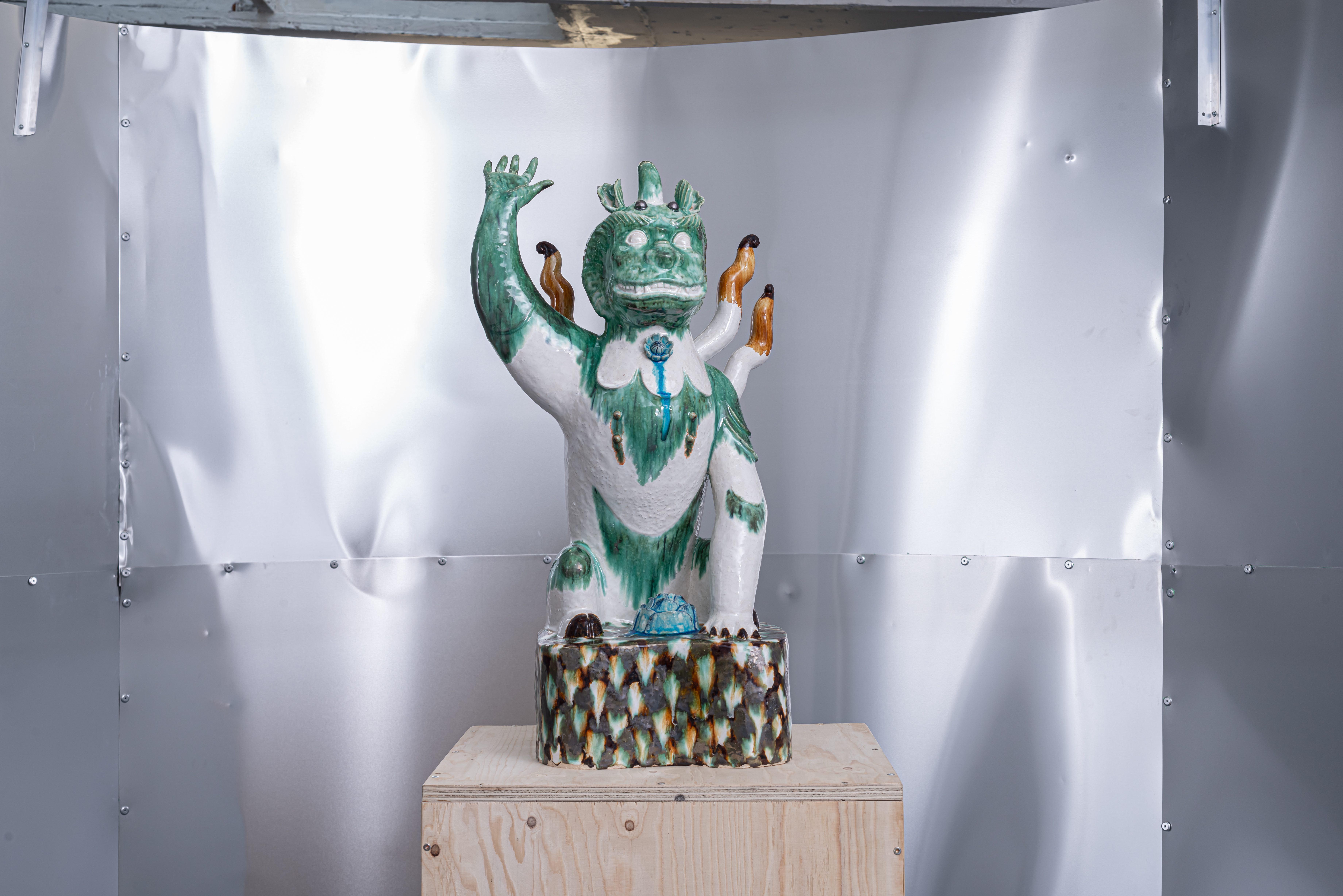 Pei-Hsuan Wang, âAhma Holding Up The Sky With One Handâ, 2023, installation view.