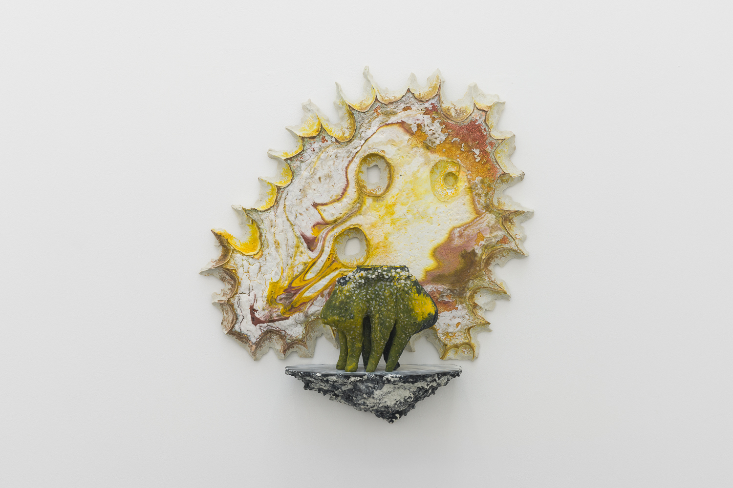 Andrew Sabin, Evolution, 2024 Pigmented polyurethane and concrete with marble 63 x 61 x 20 cm