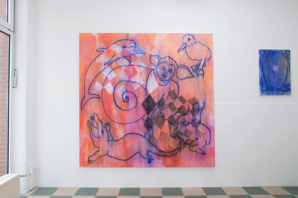 "Fools" 200x200 cm and "Blue Portal" 70x50 cm