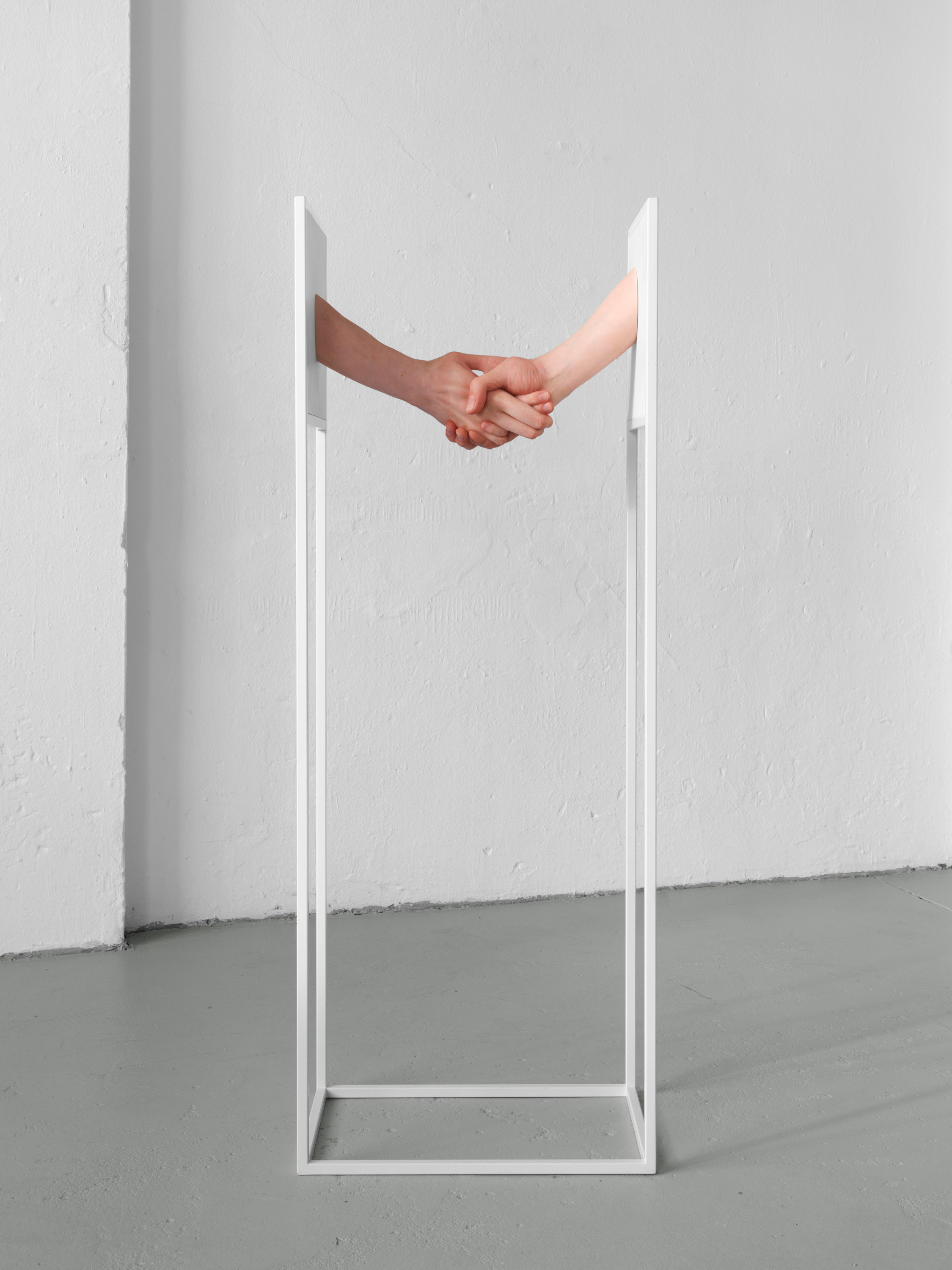 Constant Dullaart  Accepting the Job, 2023 Steel, wood, silicone, resin, paint  130 x 48 x 30 cm