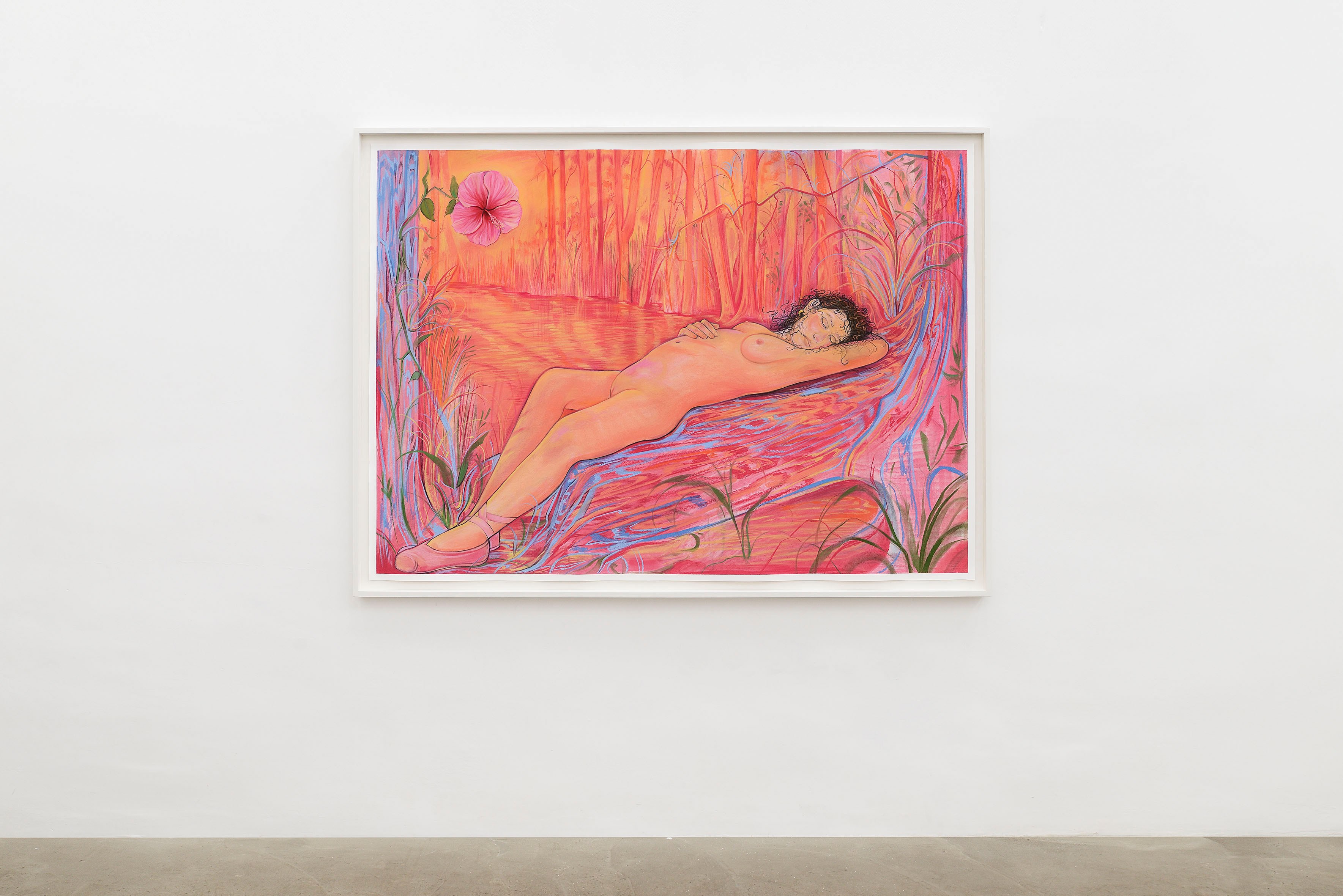 Alina Perez, Hibiscus Moon, 2024, charcoal and pastel on paper, framed, 127 x 173 x 5 cm