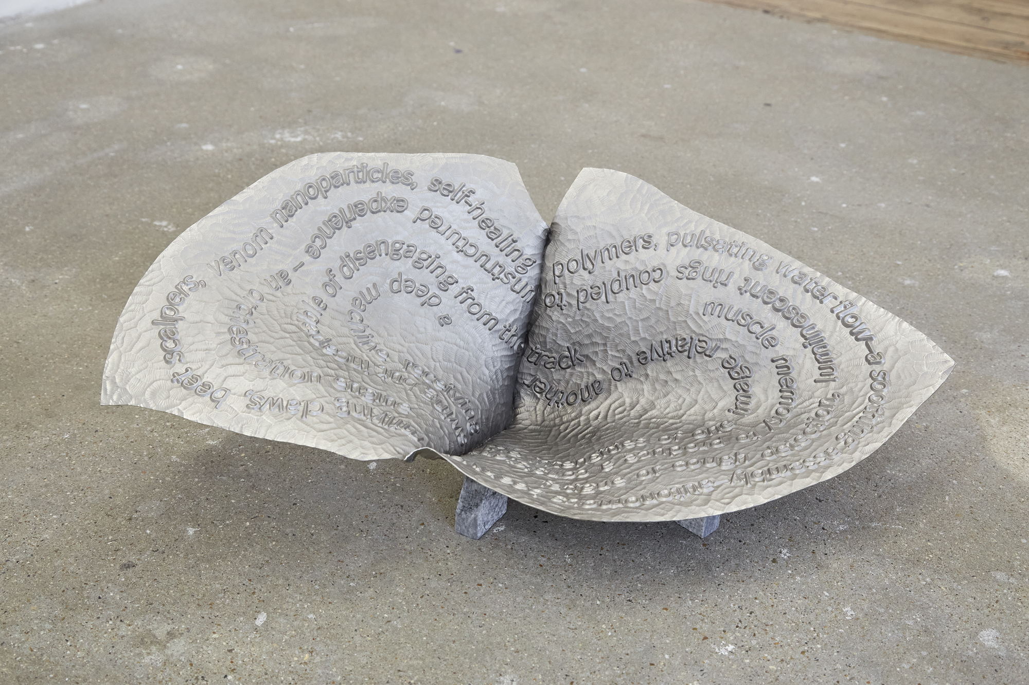 James Fuller, Slow scroller (a soothing assembly), 2024. Nickel plated copper. 60(L) x 33(W) x 18(D) cm