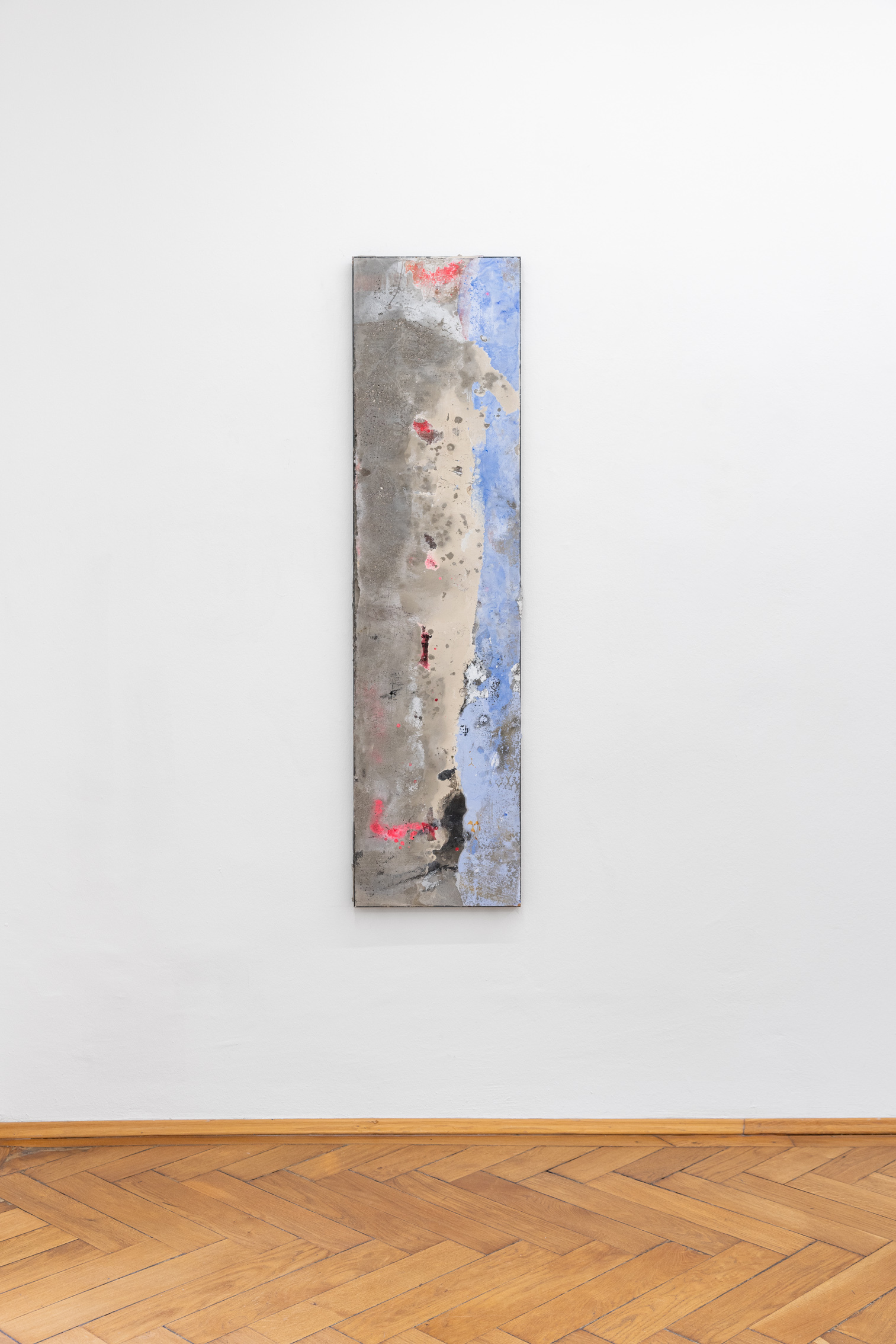 Patrick Ostrowsky, sometimes you gotta close a door to open a window, 2024, plaster, pigments, linseed oil, epoxy resin, concrete, spray-paint, steel, 148,5 x 38,5 x 3 cm
