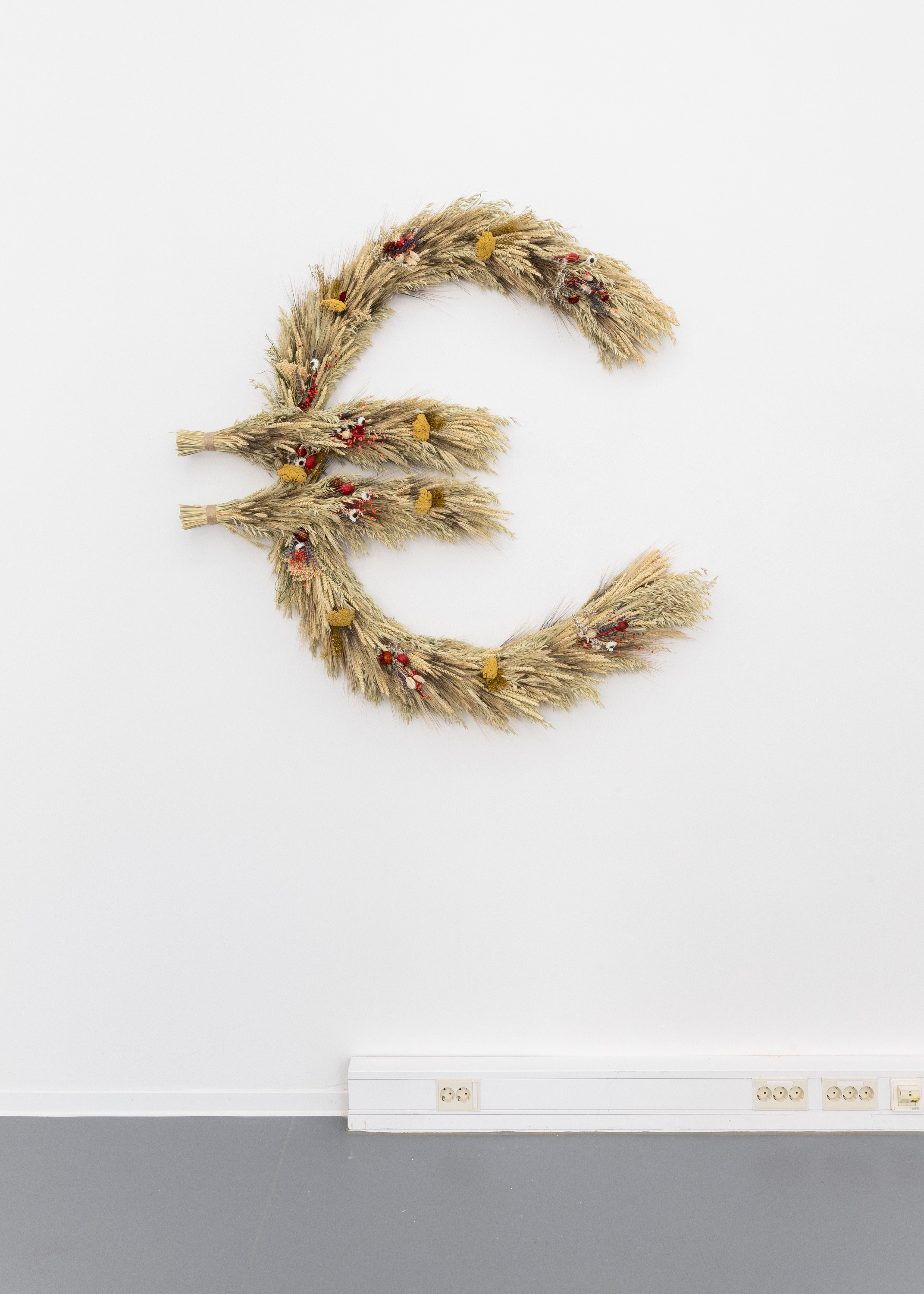 Anna Raczynska, Future Primitive, 2021. Wheat, dried flowers, steel, 130 x 140 x 20 cm © 2024 nova space of Bauhaus-Universität Weimar, courtesy of the artist, photo: Jannis Uffrecht