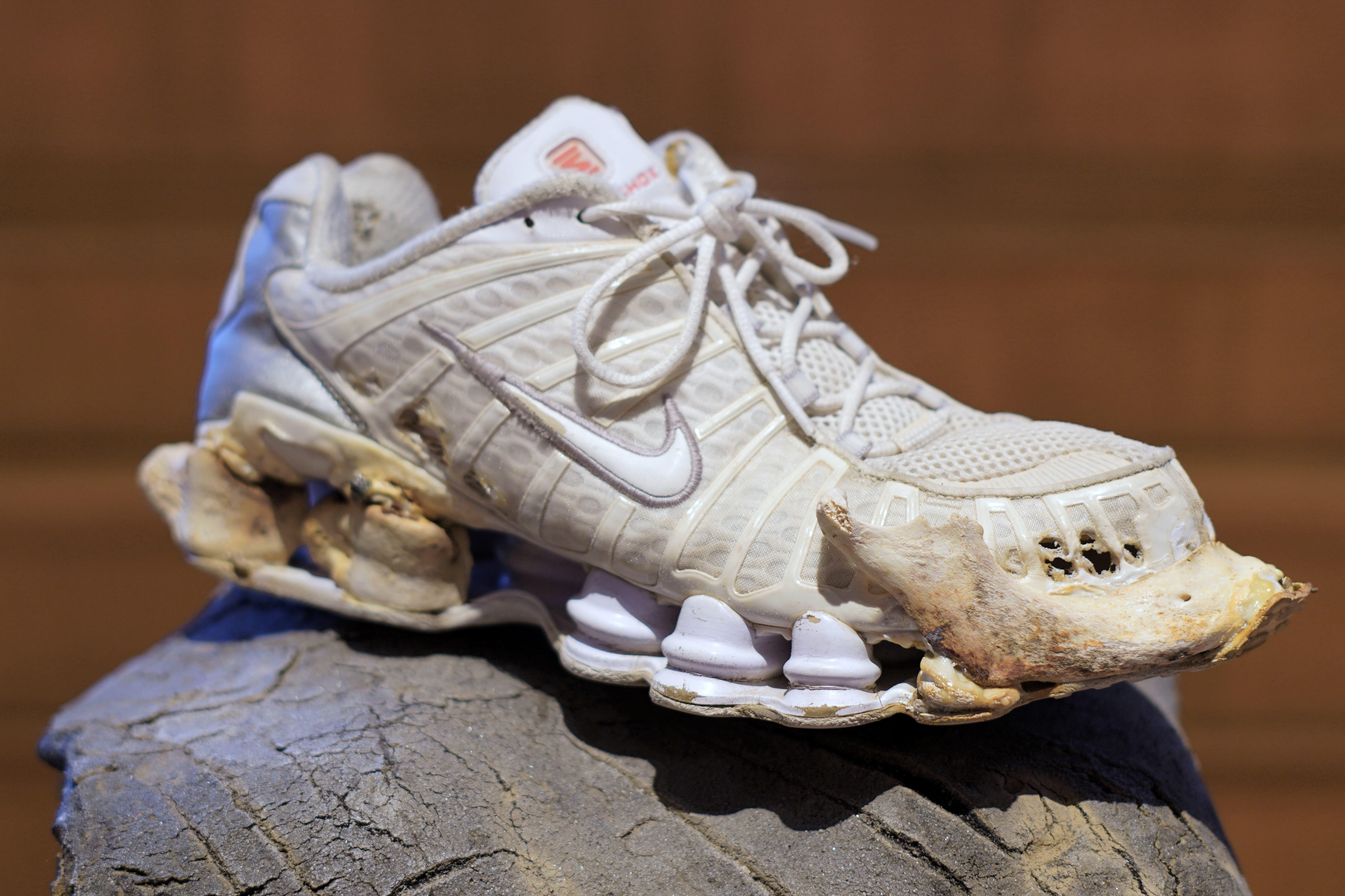 Marek Wodzisławski, bionic objects, Nike Shox with a platform from human bones, asphalt, 2024