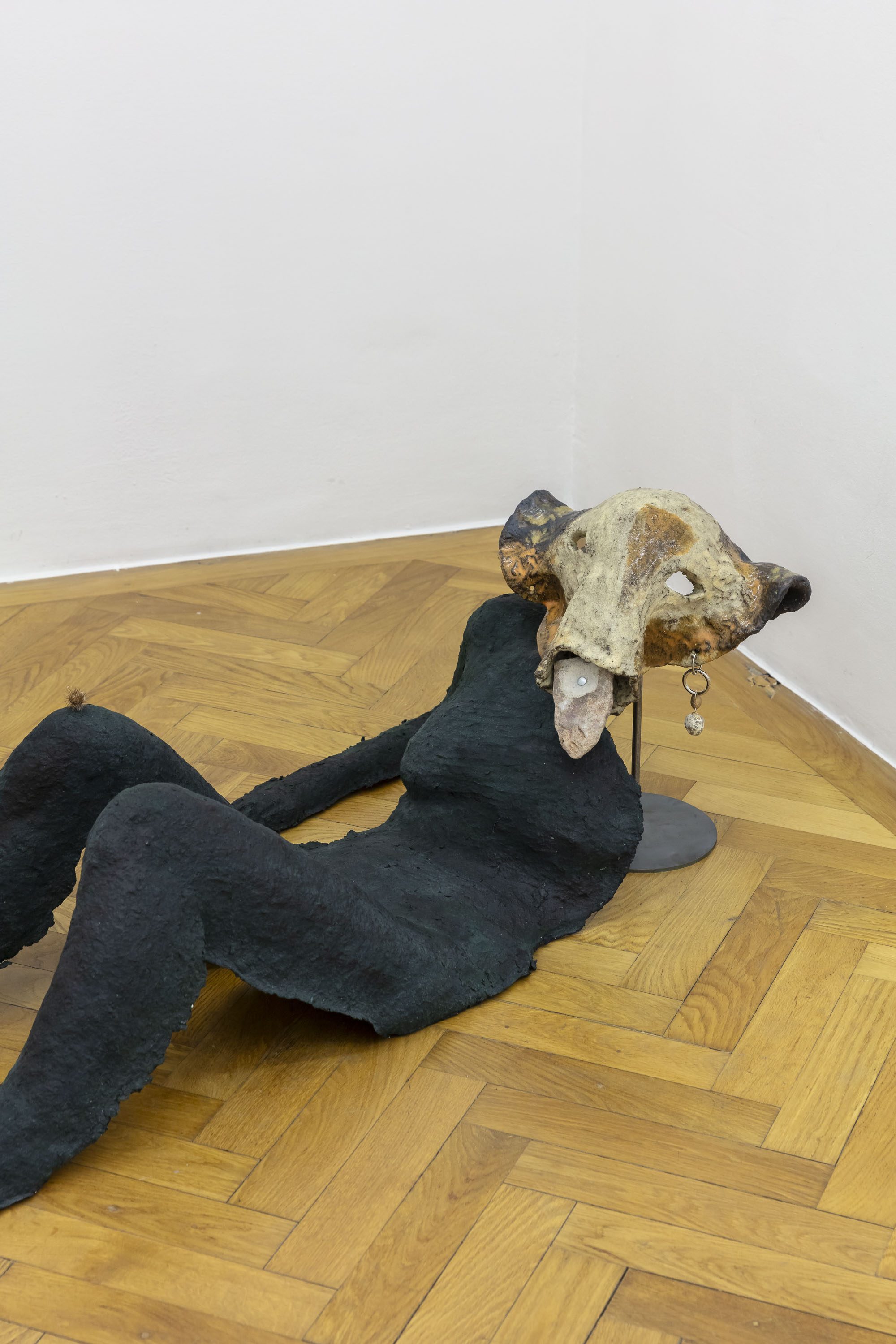 Anousha Payne, Young Elephant, 2024, glazed ceramic stoneware, stone, metal hardware, bronze, head approx. 35 x 40 x 30 cm