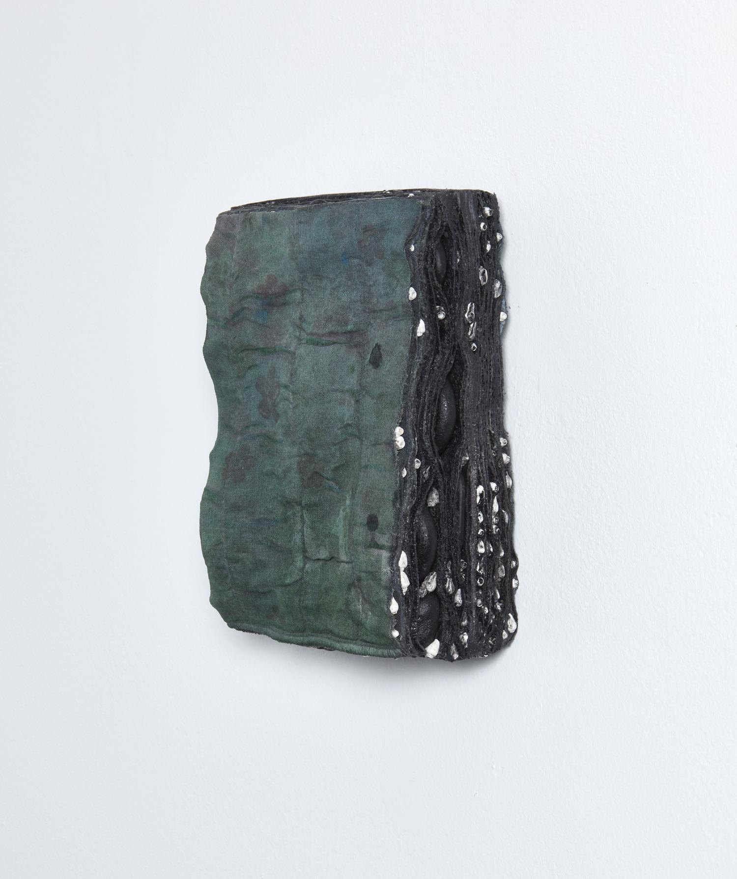 Sandra Ono, Untitled (2402), 2024 Towels, dish cloths, cast resin river, rocks, dye, acrylic, shells 7 x 10 x 4 in.