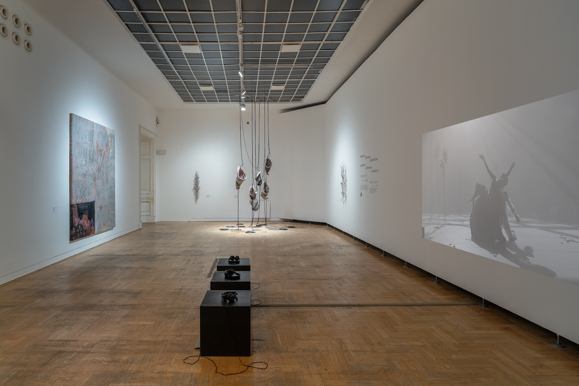Ania BÄ
k, Untitled (backbone for words), 2021;Inside Job (Ula LuciĆska, MichaĆ Knychaus), Will spread (I-II), 2024; Inside Job (Ula LuciĆska, MichaĆ Knychaus), Behind the mouths...,2024; Natasza Gerlach, Hopecraft Ceremony, 2024