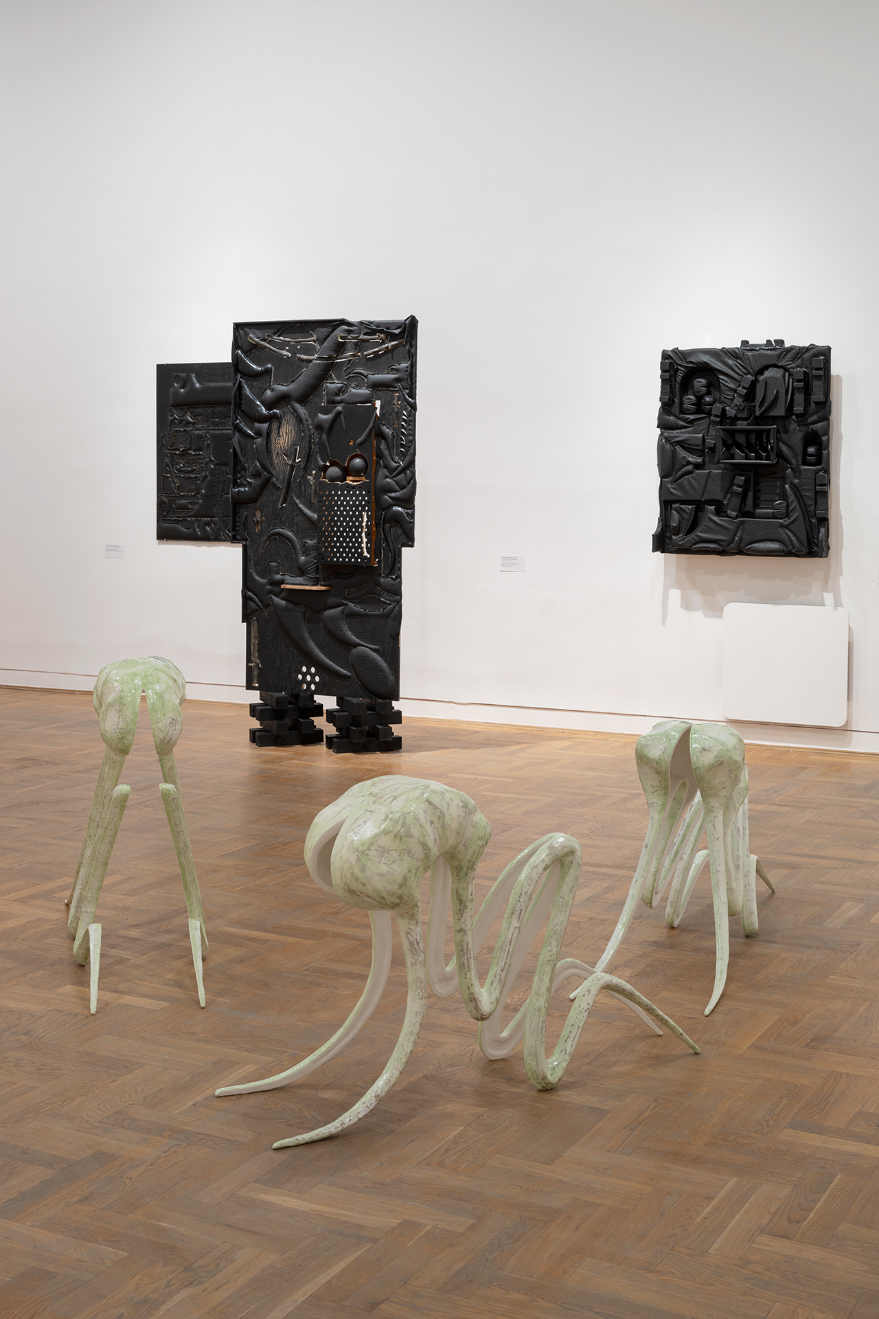 Cezary Poniatowski, Untitled, 2018; Cezary Poniatowski, Watch, 2020; Cezary Poniatowski, Untitled, 2022; Claude Eigan, Inner Saboteur I-III, 2019-2020;