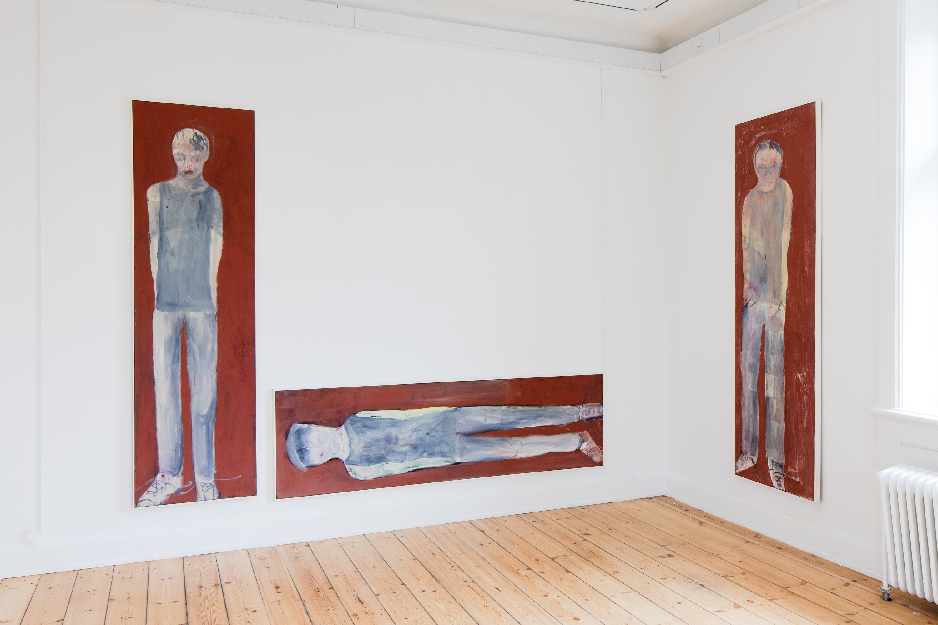 David Noro, âTeenage variation(I-III)â, 2021, 210x60 cm each, chalk paint, acrylic and ink on linen, photo: Mads Holm