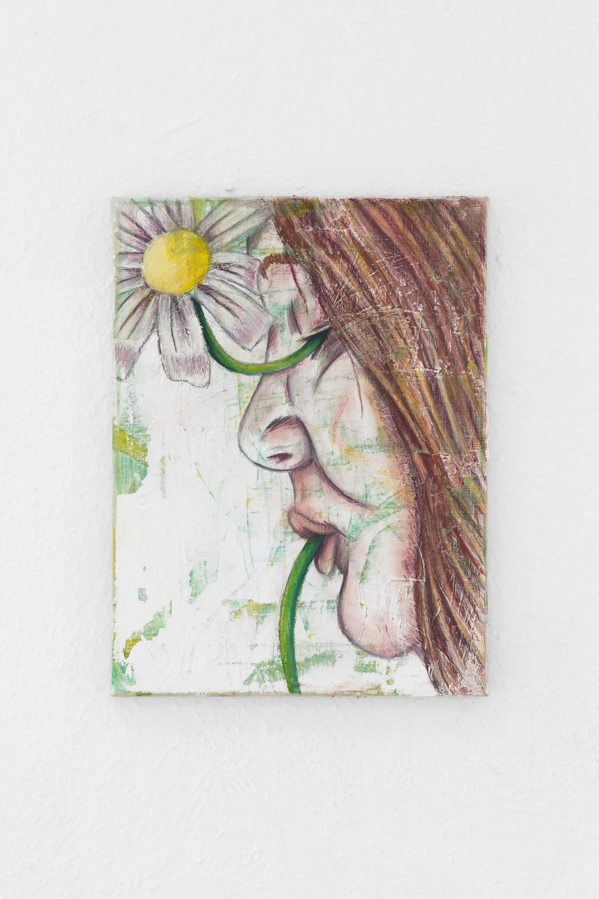 Rasmus Niclas Rose Nielsen, âSomething newâ, 2024, 40x30 cm, watercolour, graphite, coloured pencils and putty on canvas, photo: Mads Holm